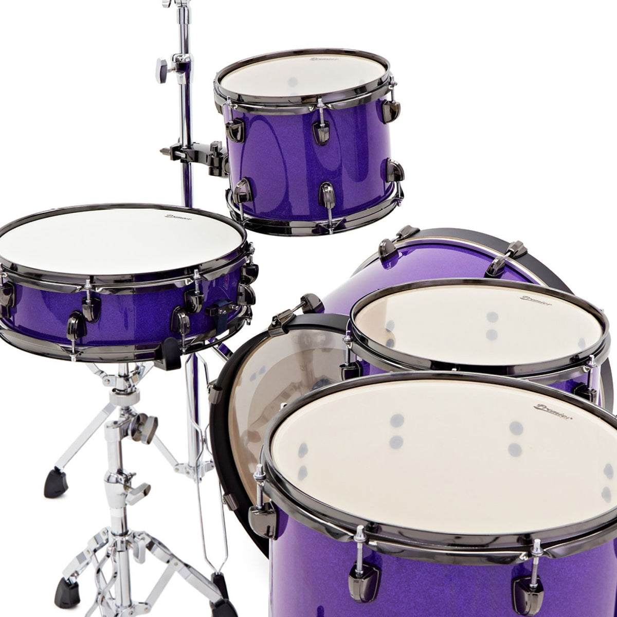 Premier Little Criminal Purple Rain Sparkle shell pack, view of the snare drum, rack tom and floor toms