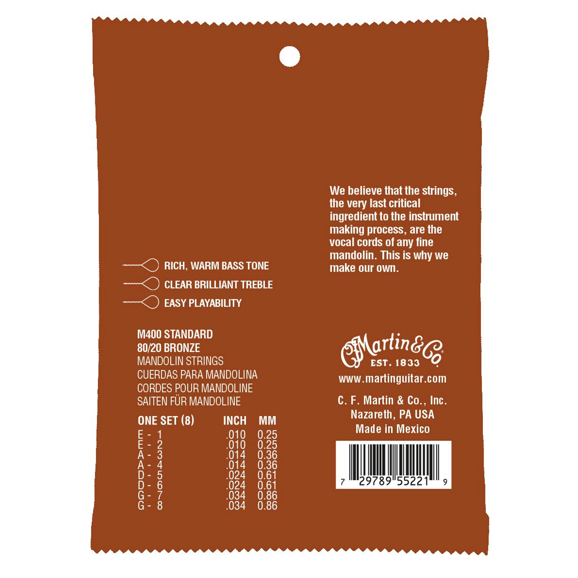 Martin M475 Phosphor Bronze Mandolin Strings - .011 -.040 Medium