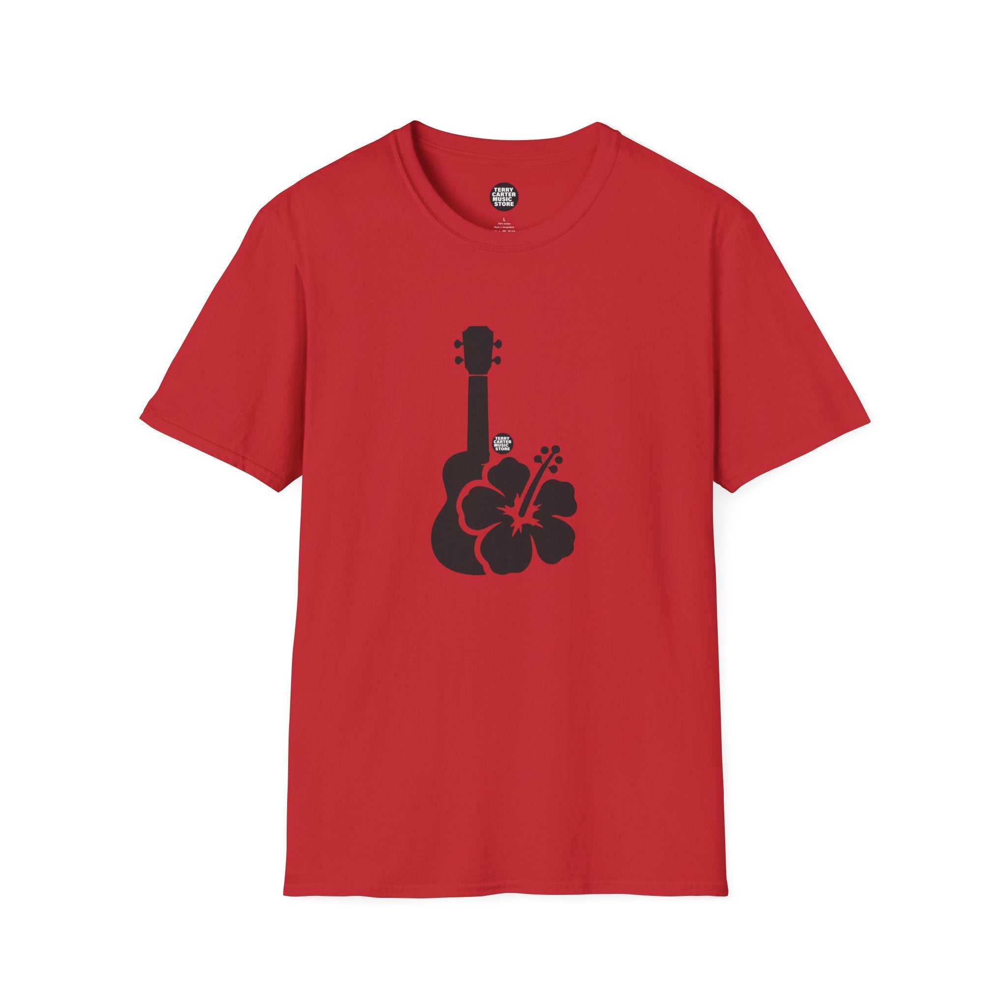 Ukulele Musician T-Shirt with Hibiscus - Black Logo