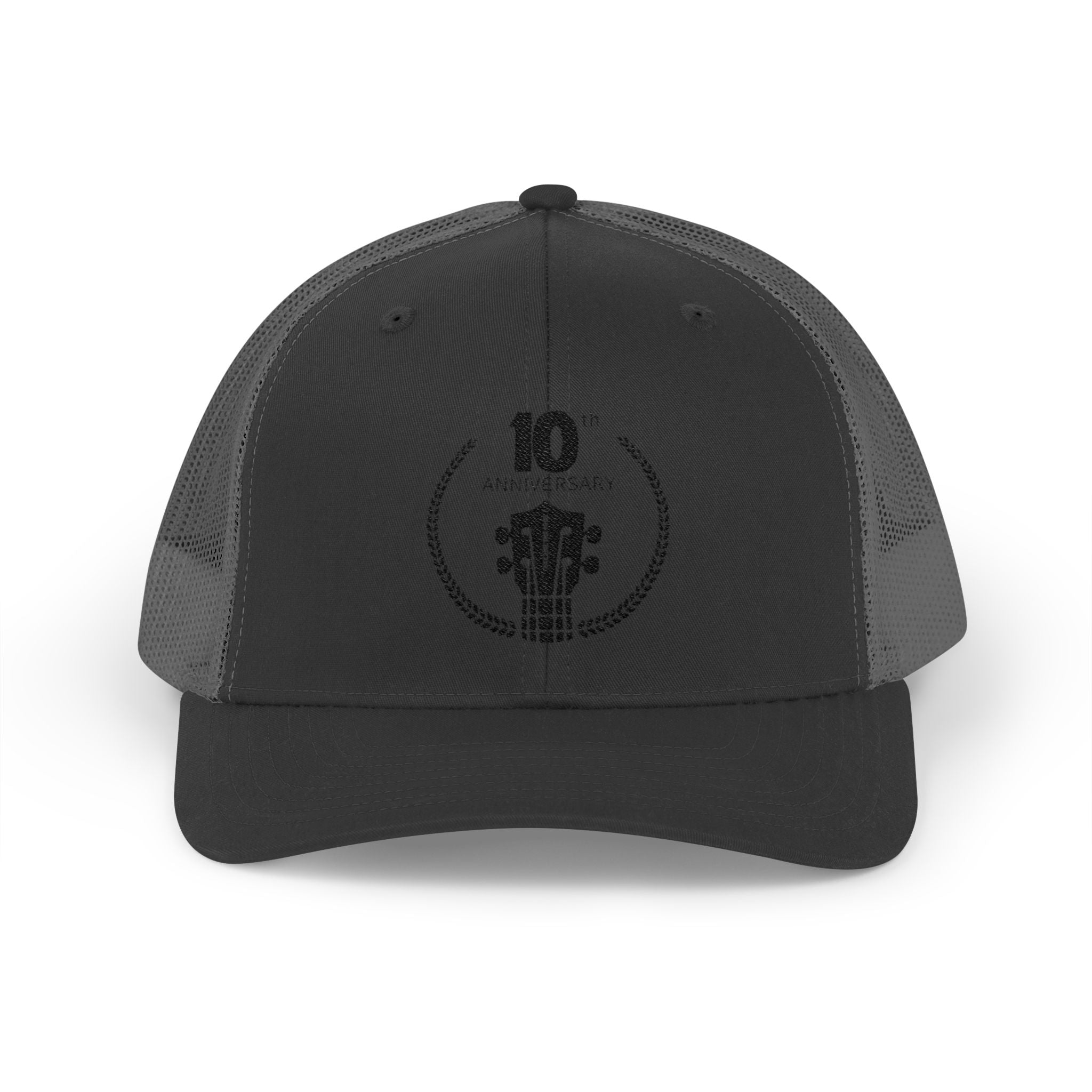 Uke Like The Pros 10th Anniversary Embroidered Trucker Hat - Black Logo
