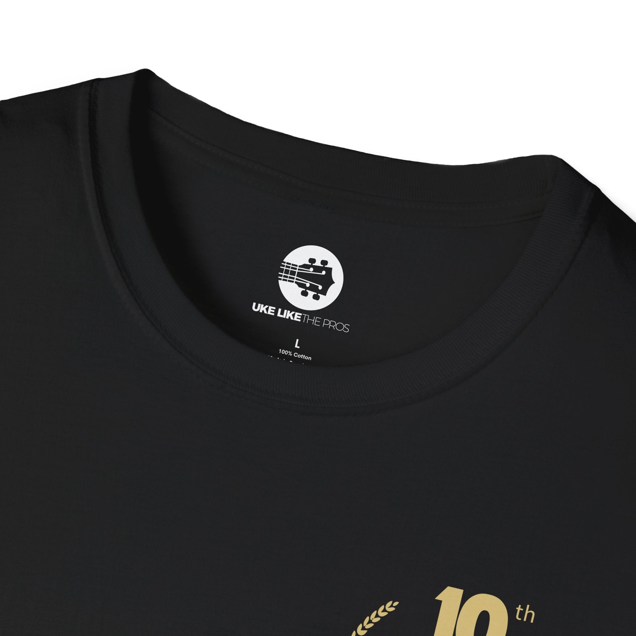 Uke Like The Pros 10th Anniversary T-Shirt — Gold Logo