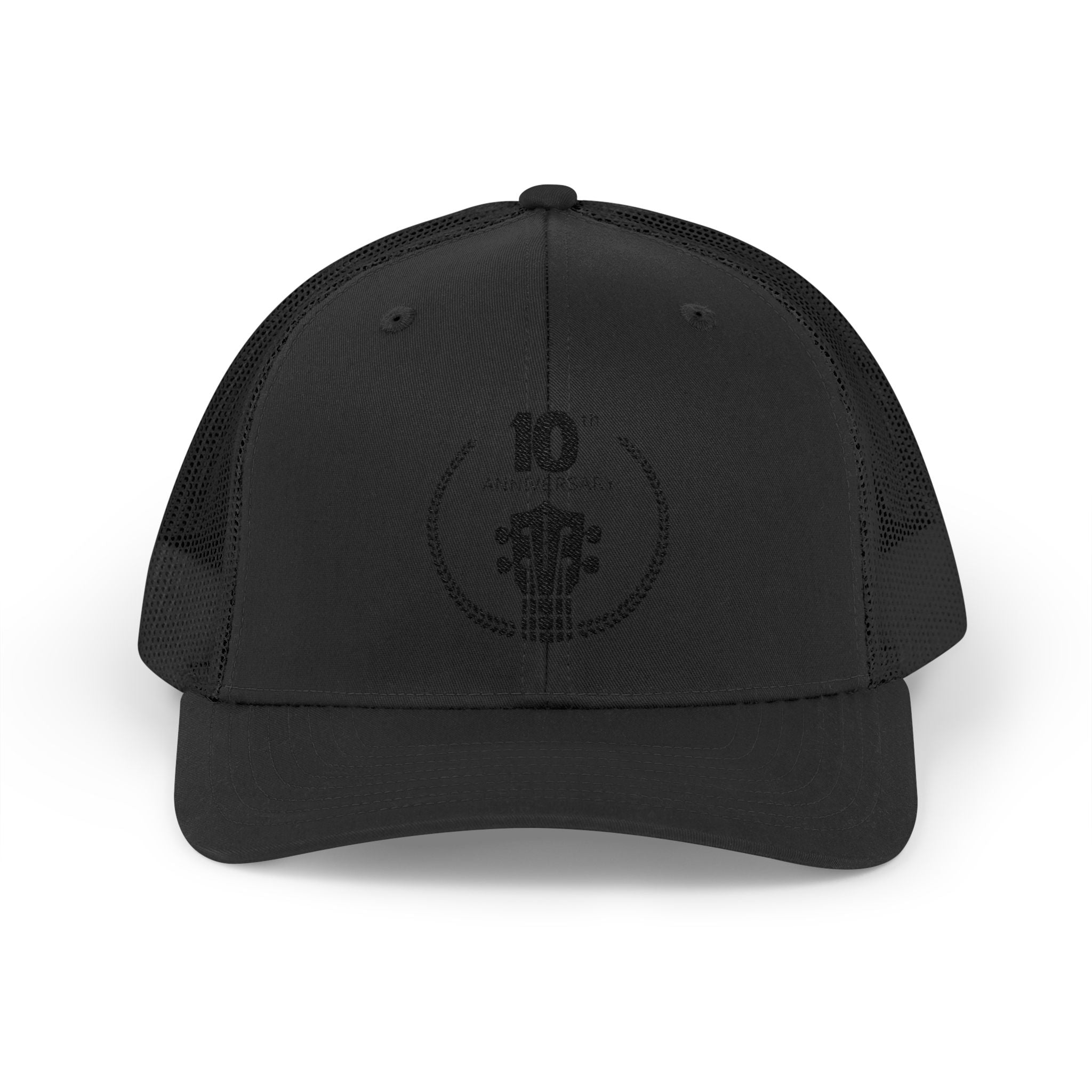 Uke Like The Pros 10th Anniversary Embroidered Trucker Hat - Black Logo