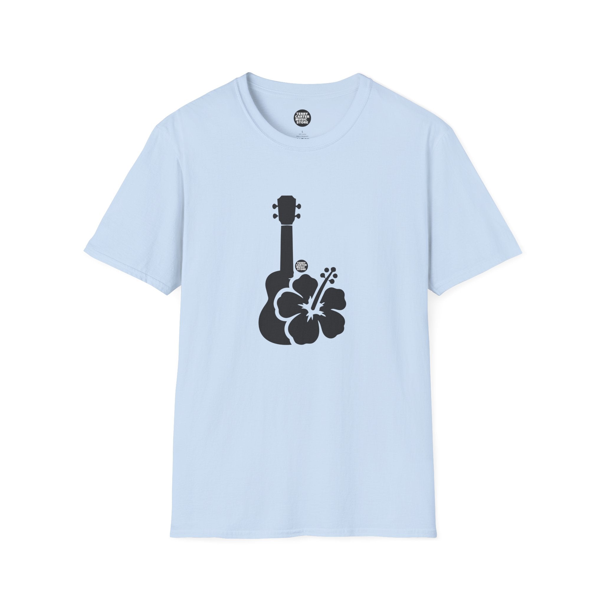 Ukulele Musician T-Shirt with Hibiscus - Black Logo