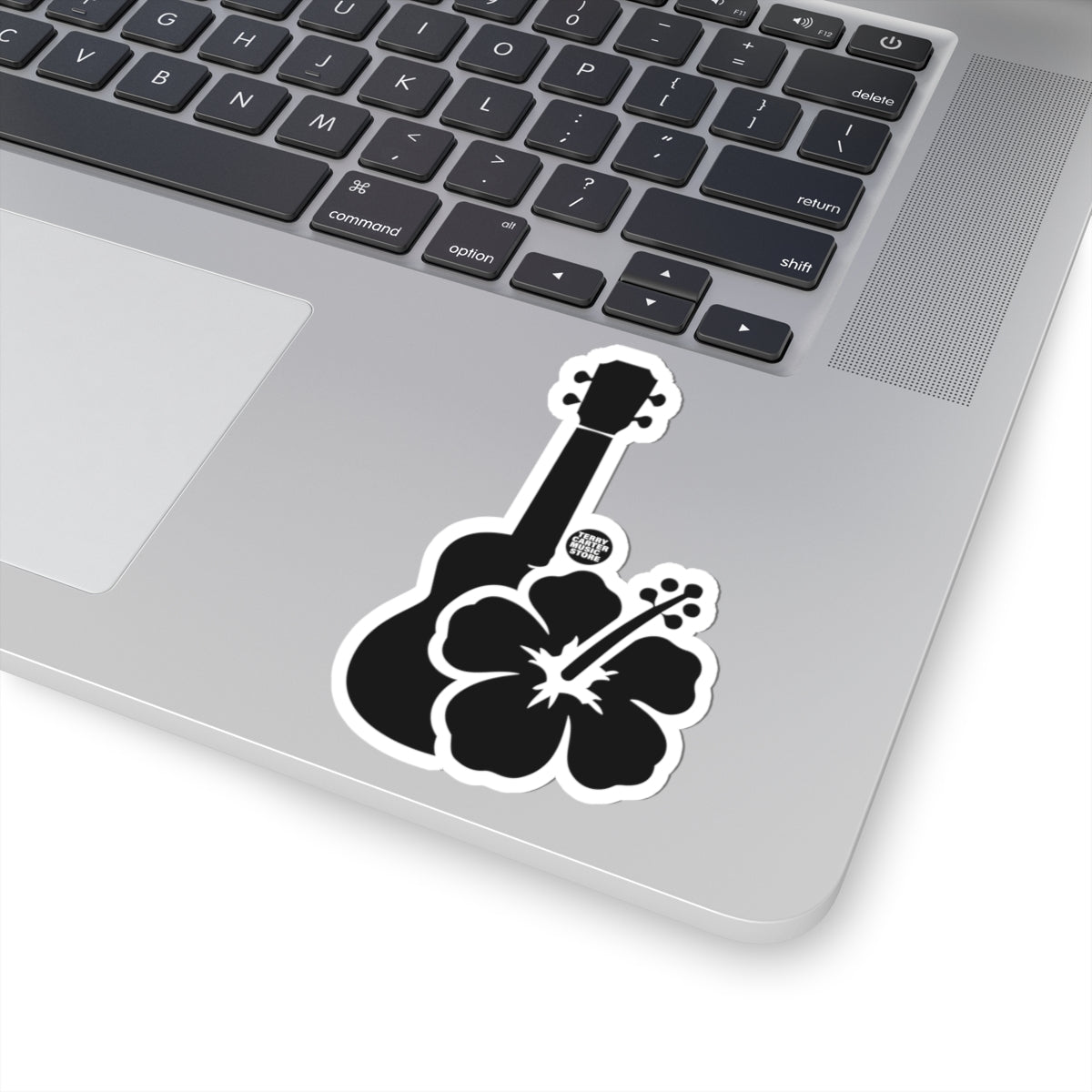 Hawaiian Ukulele Hibiscus Sticker - Black Kiss-Cut Decal