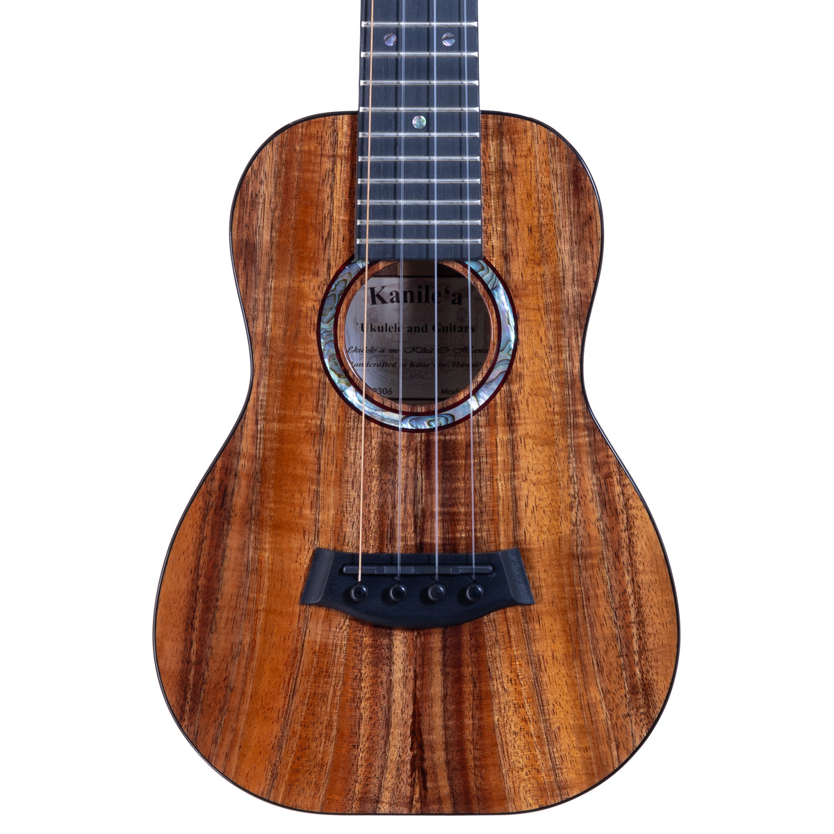 Kanile'a KPA Premium Koa Pro Concert Ukulele, serial 30306: upper bout and soundhole close-up