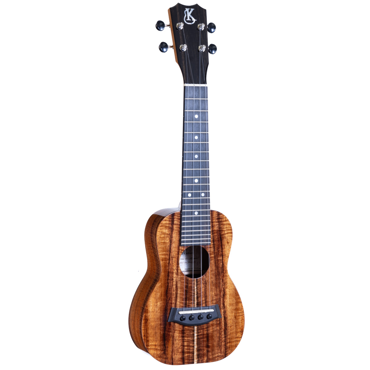 Kanile'a K-1 Deluxe Soprano ukulele, serial 30208: angled view of the full front