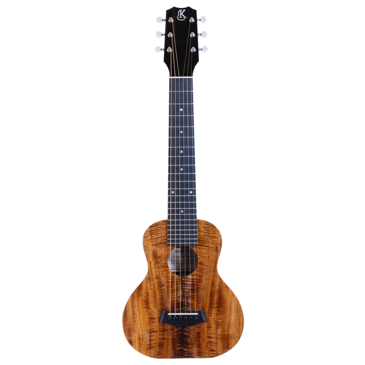 Kanile'a K-1 GL6 Pro guitarlele, serial 30199, full front view with crown headstock and gloss koa body