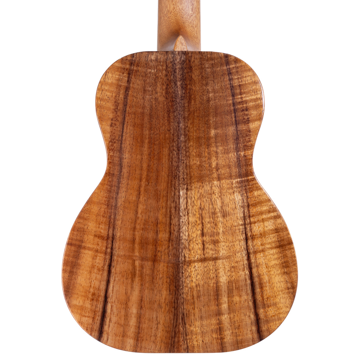 Back of Kanile'a D-1 Pro 6-string tenor ukulele serial 30186 showing the koa back and mahogany neck heel