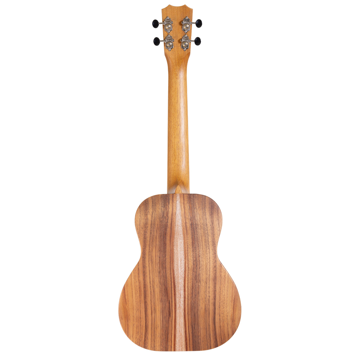 Full back view of Kanile'a K-1 Natural tenor ukulele serial 29971 with koa back, mahogany neck and chrome open gear tuners