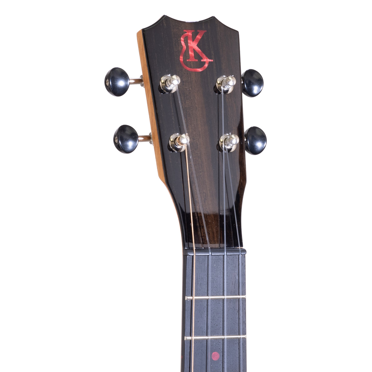 Crown headstock with red poplar Kanile'a logo and chrome open gear tuners on serial 30197