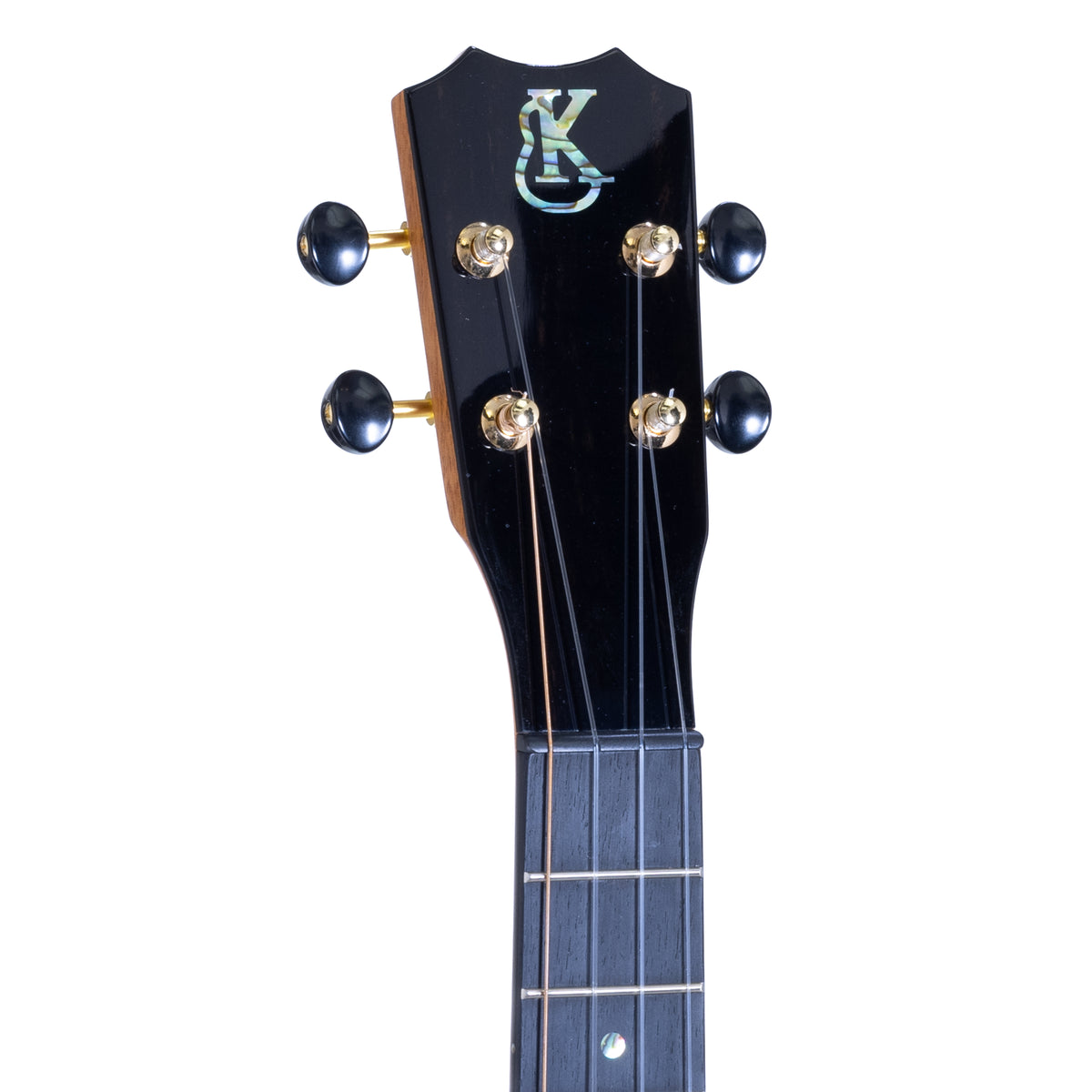 Crown headstock with Paua abalone Kanile'a logo and gold open gear tuners on Kanile'a KPA-T Pro tenor ukulele, serial 30183