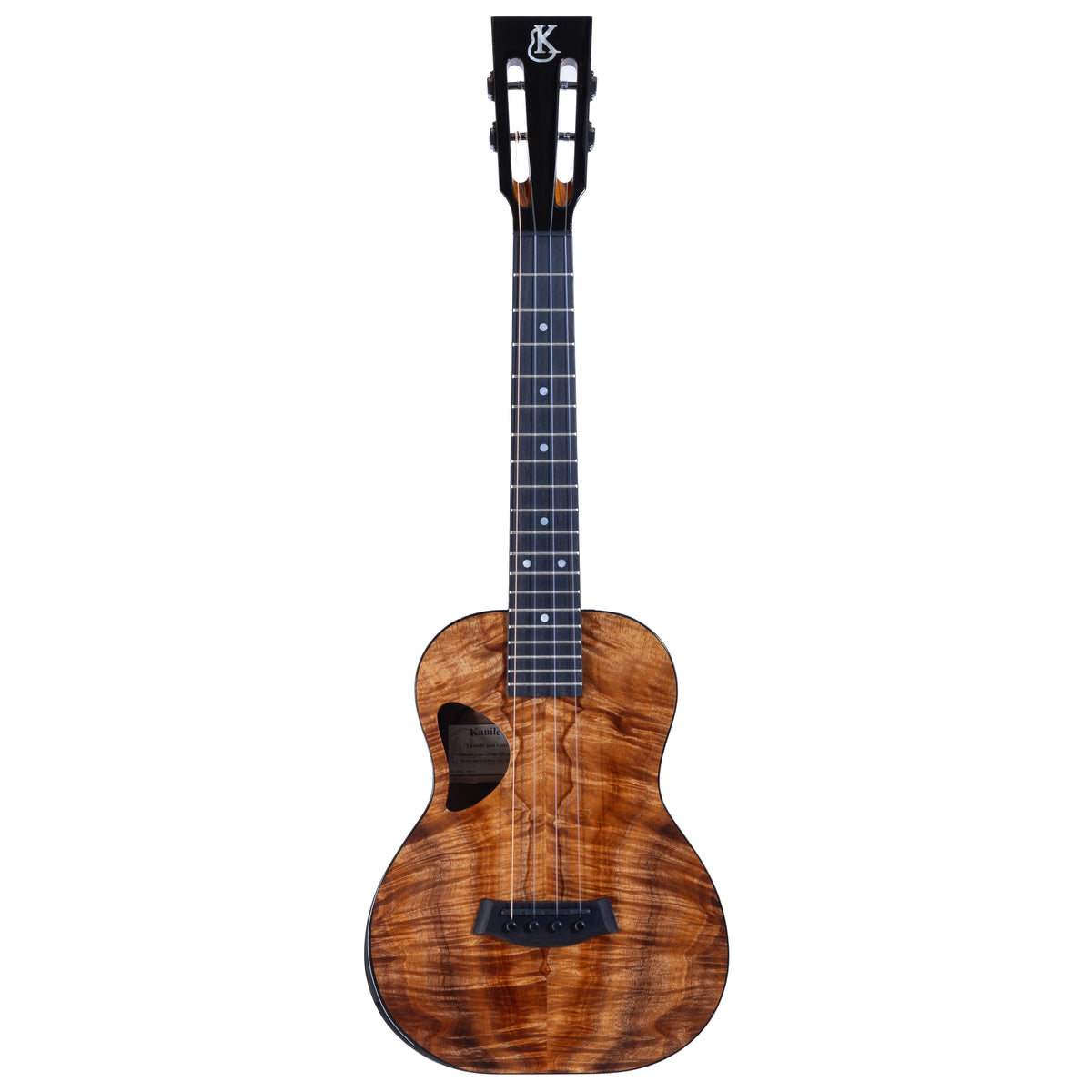 Kanile'a DK-T Pro tenor ukulele serial 30212, full front view with headstock and gloss koa body