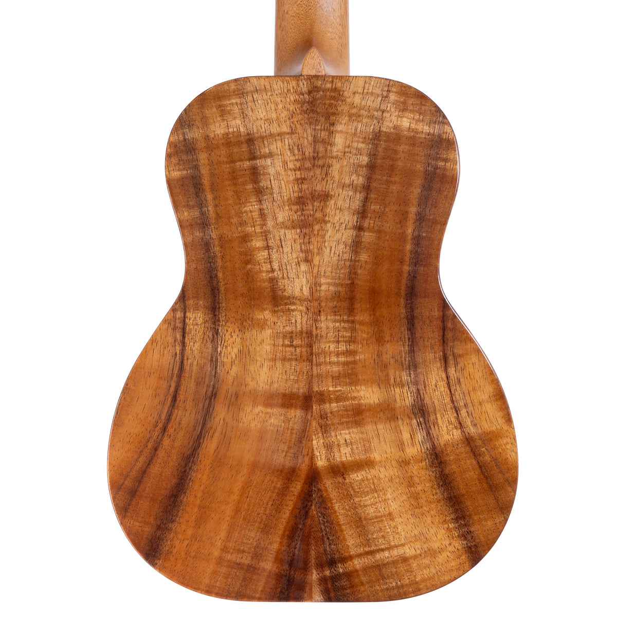 Back of Kanile'a D-1 Deluxe tenor ukulele serial 30132 showing the koa back and mahogany neck heel