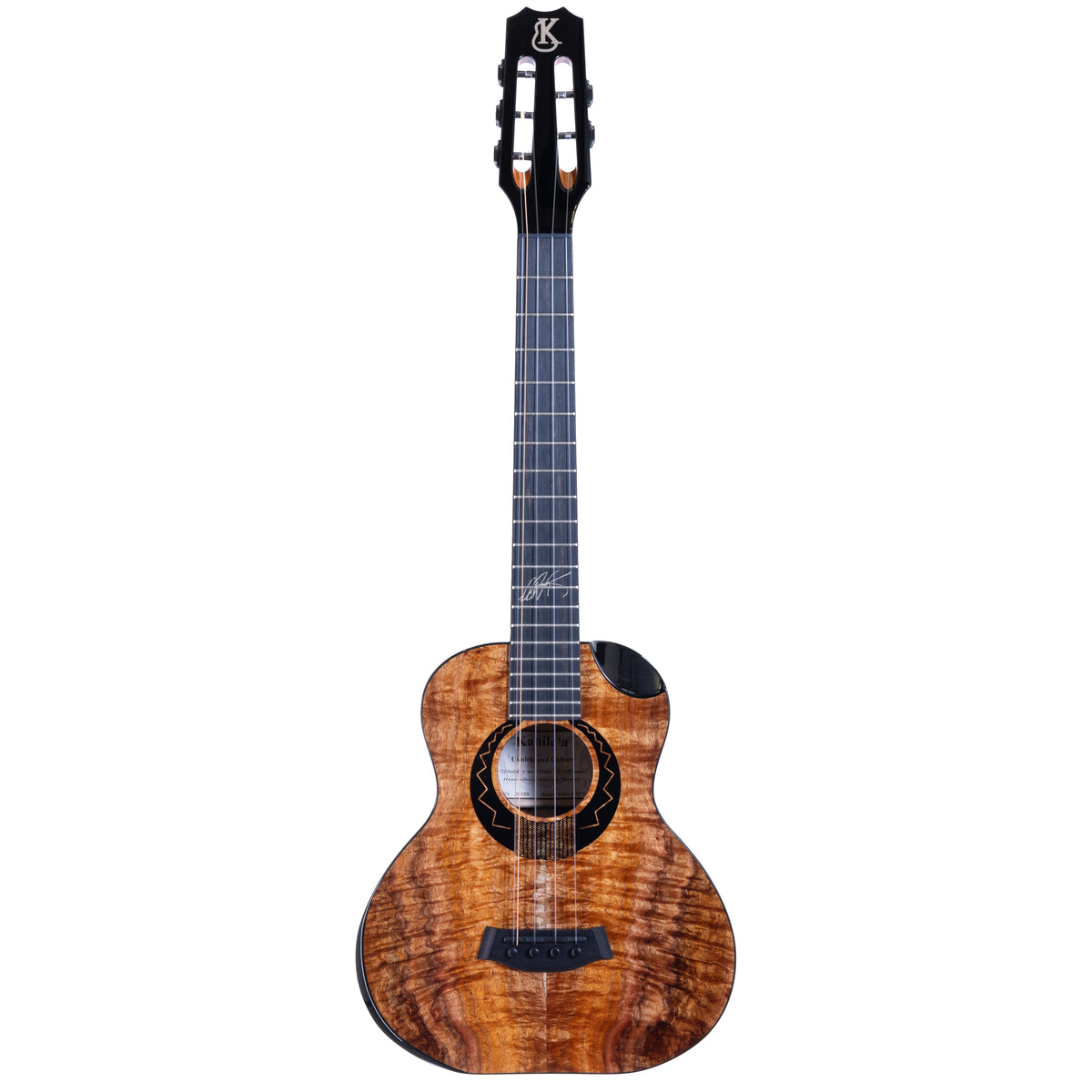 Kanile'a Willie K 5-string super tenor ukulele, serial 30288, full front view with slotted headstock and gloss koa body