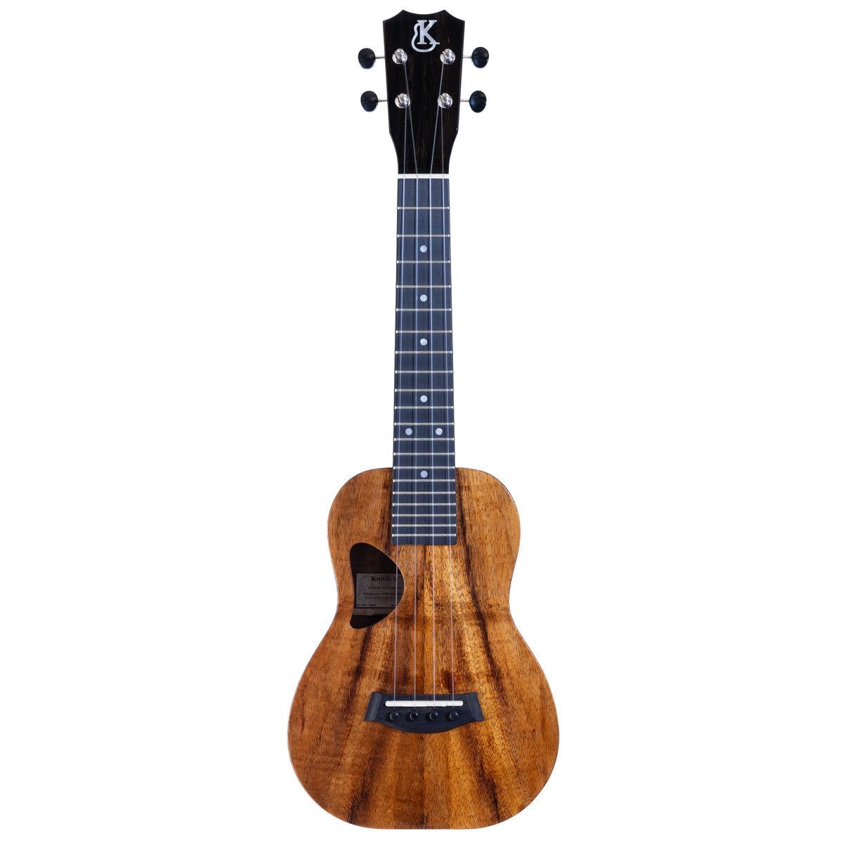 Kanile'a D-1 Deluxe concert ukulele serial 30305, full front view with headstock and gloss koa body