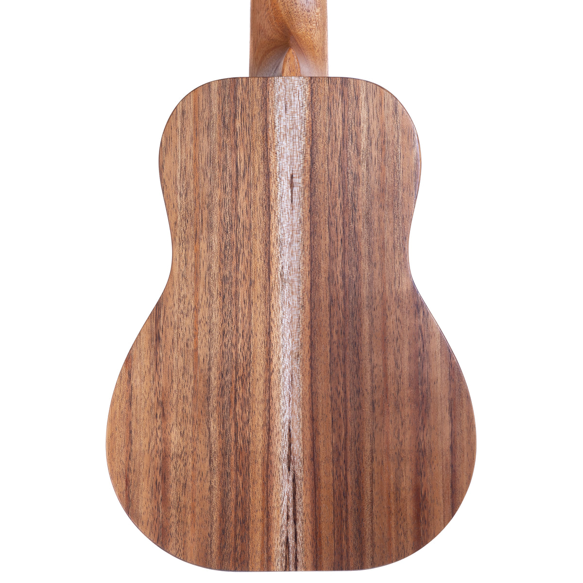 Back of Kanile'a K-1 Natural concert ukulele serial 30188 showing the koa back grain and mahogany neck heel