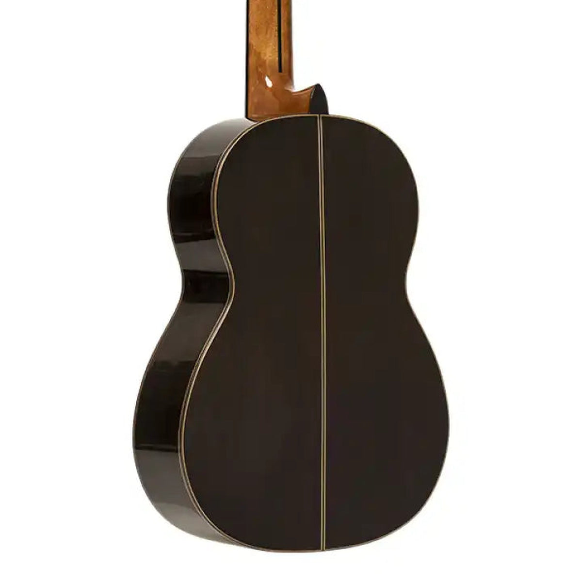 Body back of the Mazuelo-CR Solid Cedar Top Classical Guitar, with the base of the neck