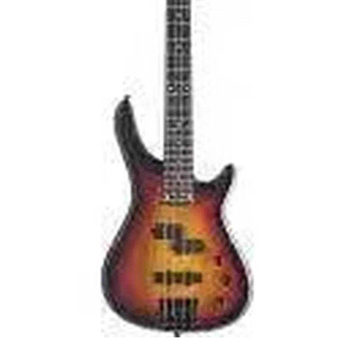 Body front of the Stagg BC300-SB Fusion 4-String Electric Bass Guitar, Sunburst, with some of the fretboard