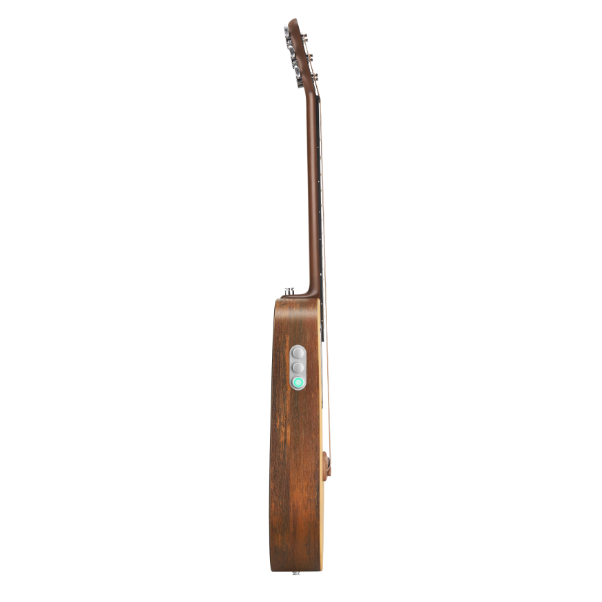 LAVA ME Air Spruce guitar side profile showing the thin body and side control buttons