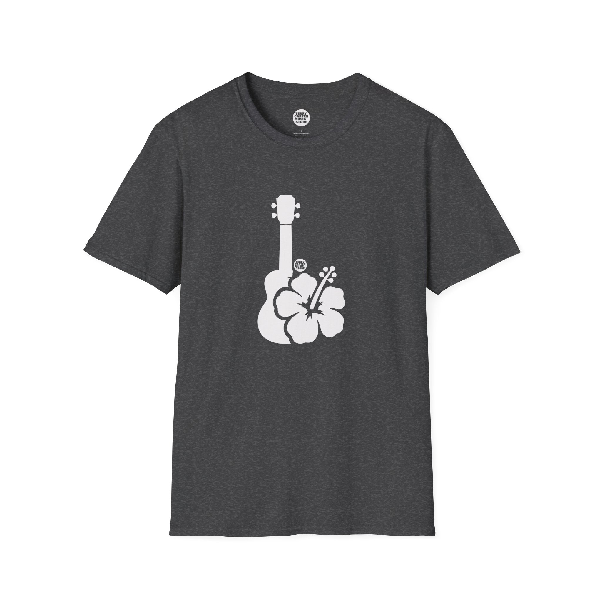 Ukulele Musician T-Shirt with Hibiscus - White Logo