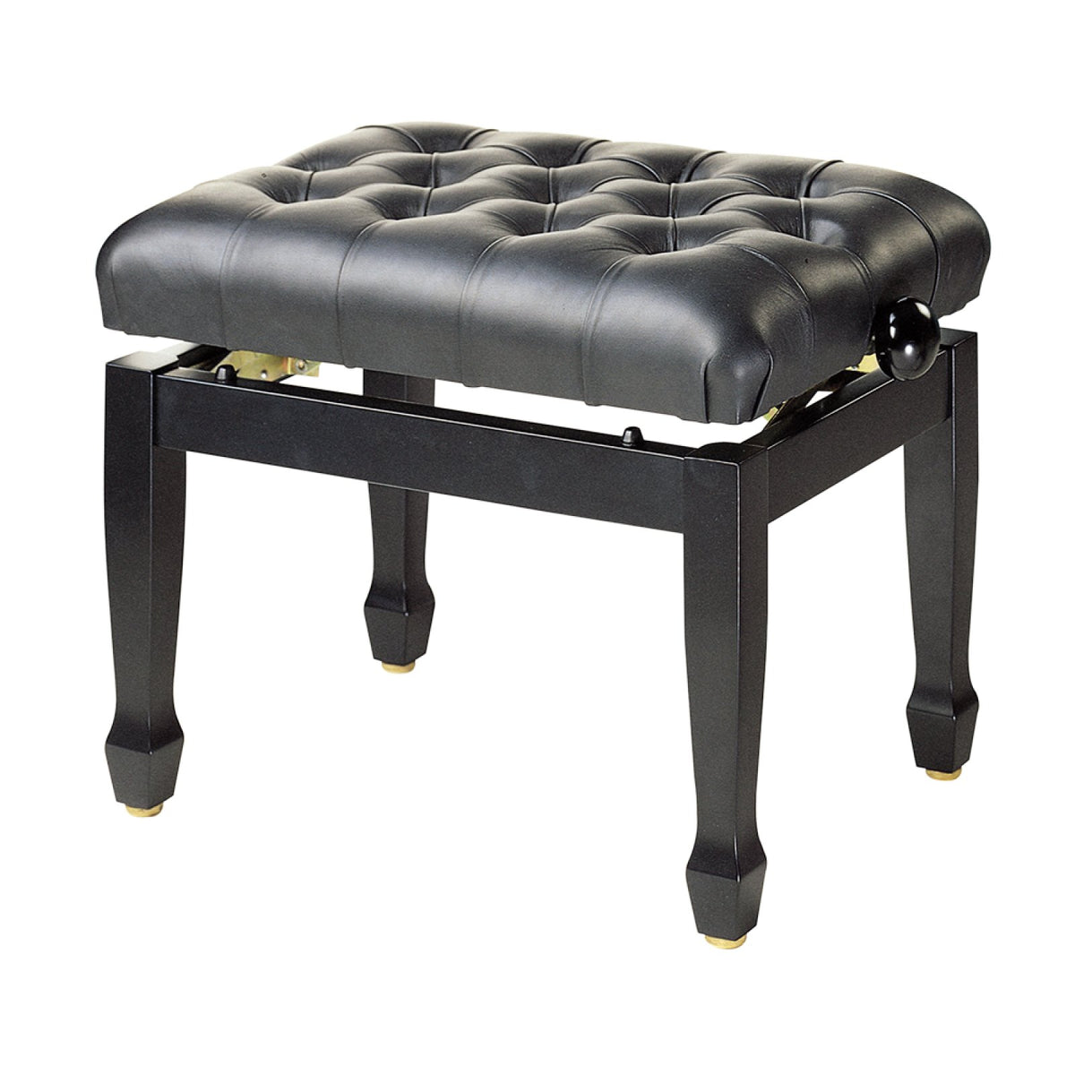 Stagg PB85 highgloss black concert piano bench with tufted fireproof black leather top and curved legs