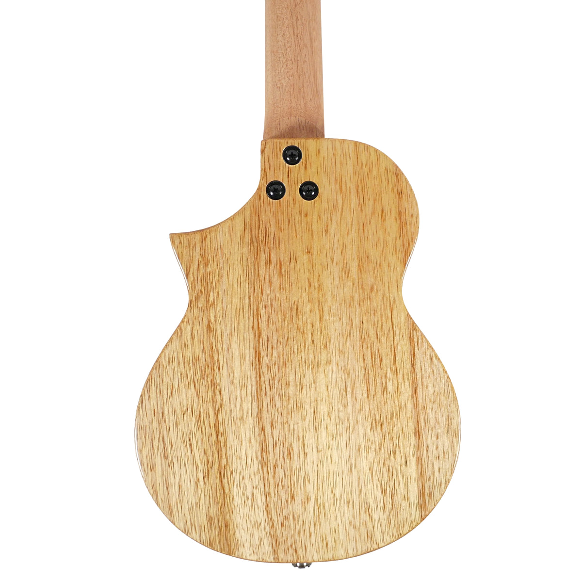 This rear view of the Flight Aviator Galaxy TPP Tenor Ukulele highlights its natural solid mango back and cutaway body shape.