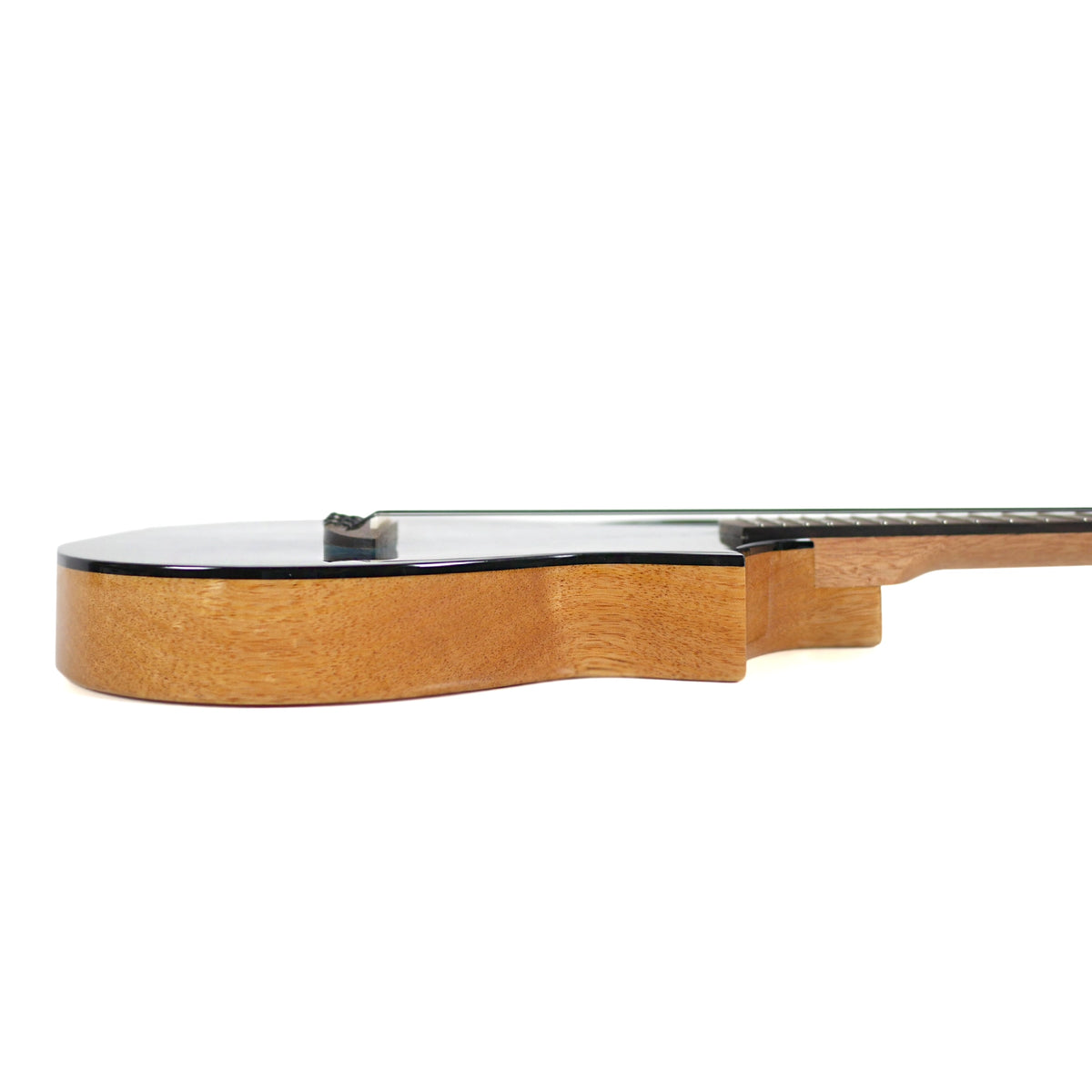Flight Aviator QM Tenor side profile displays the solid mango sides, gloss finish, and slim tenor body construction.