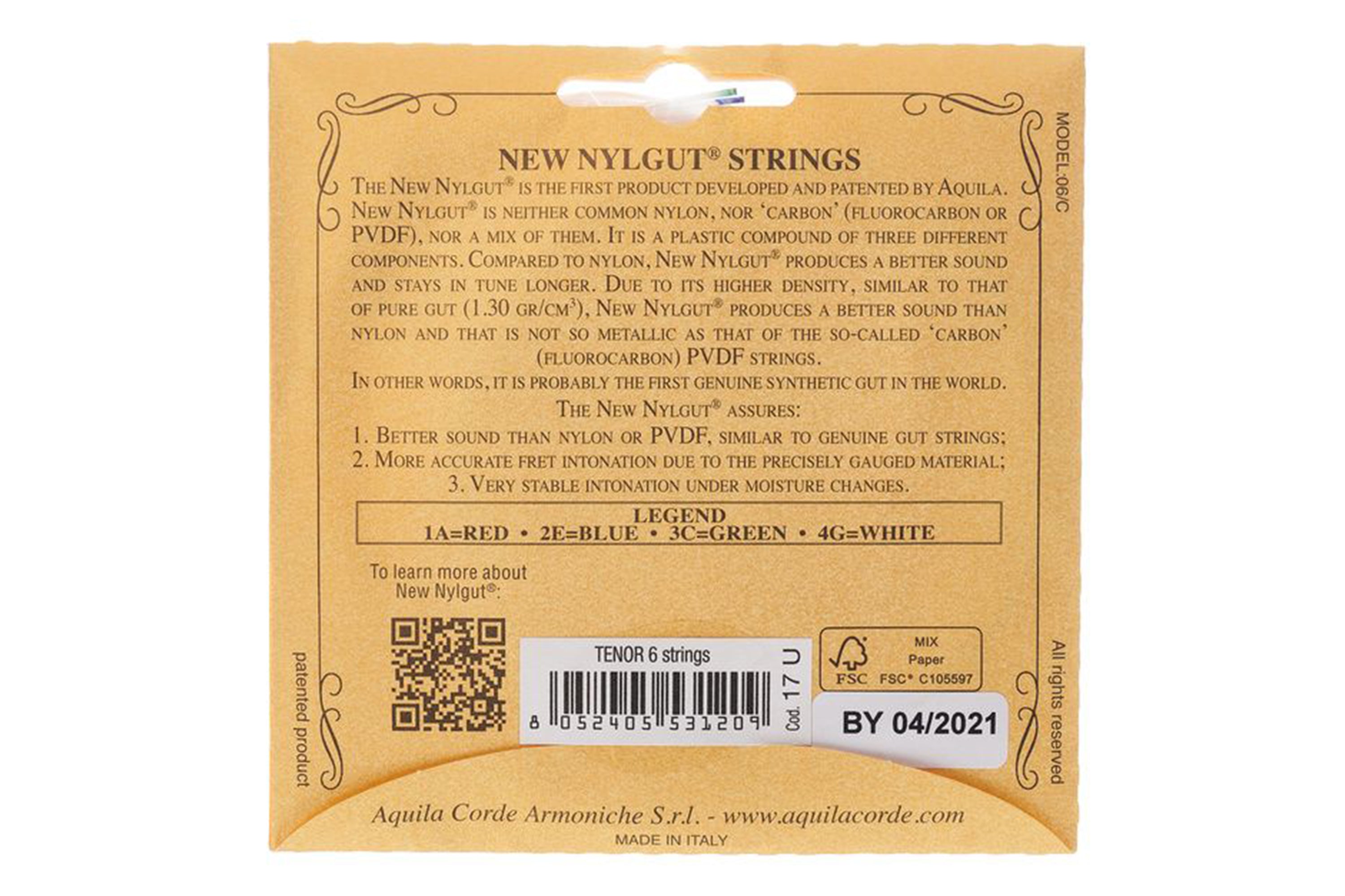 Aquila 17U New Nylgut 6 String Tenor Ukulele Strings Set of 6 Strings (gCcEAa Tuning)