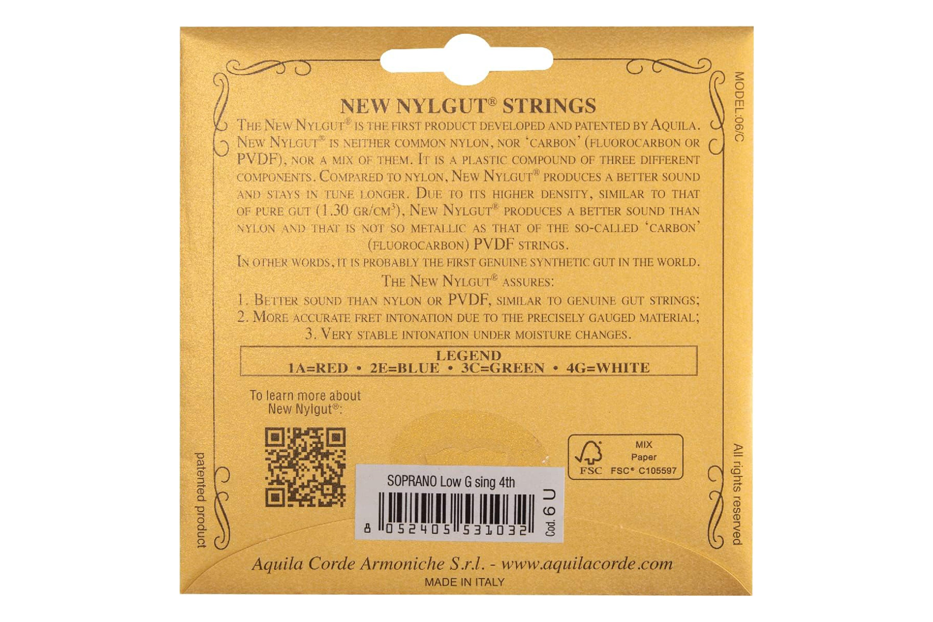 Aquila 6U New Nylgut Ukulele Single String SOPRANO LOW G (SINGLE STRING)