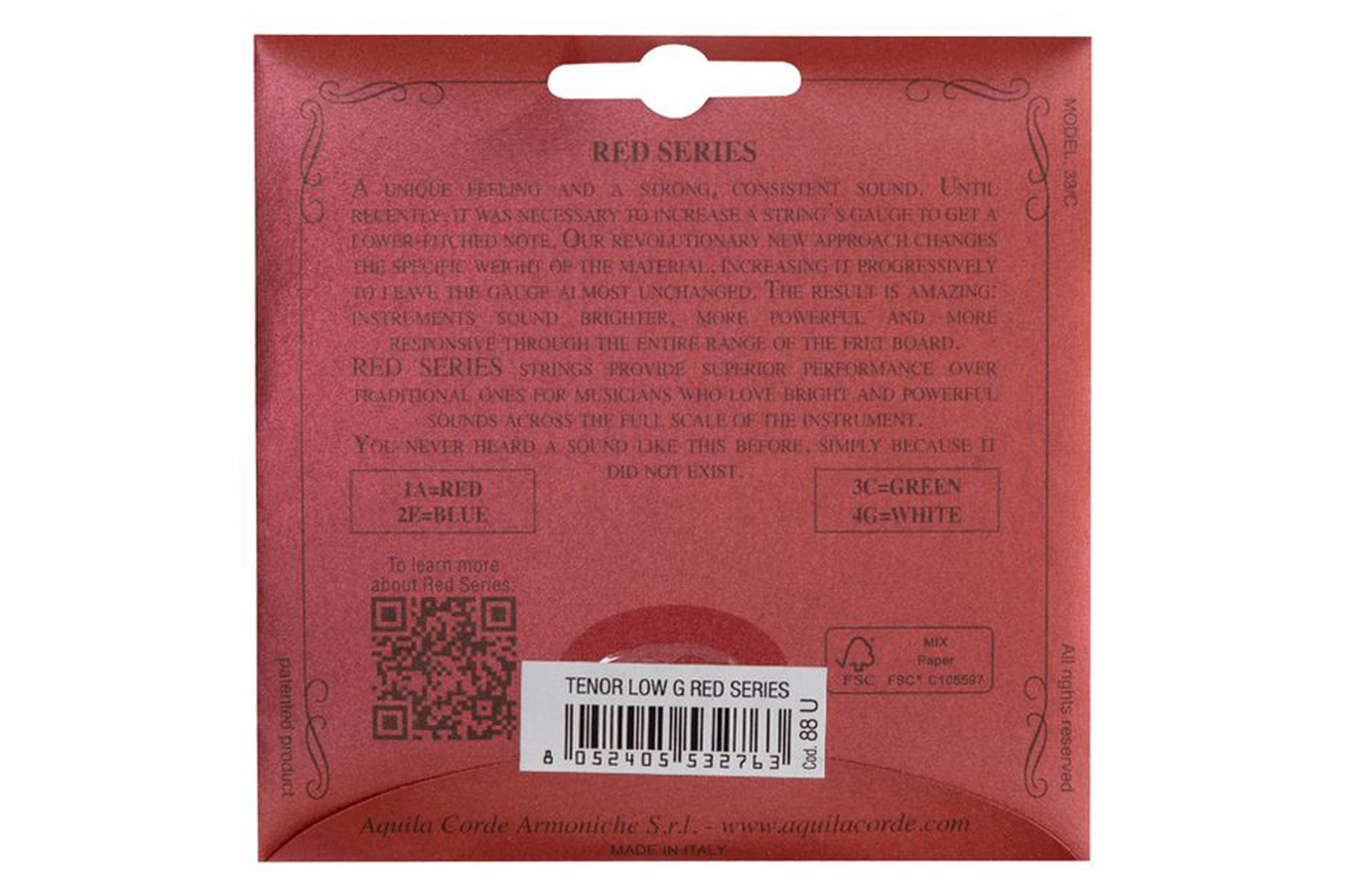 Aquila 88U Red Tenor Ukulele Strings LOW G (G-C-E-A)