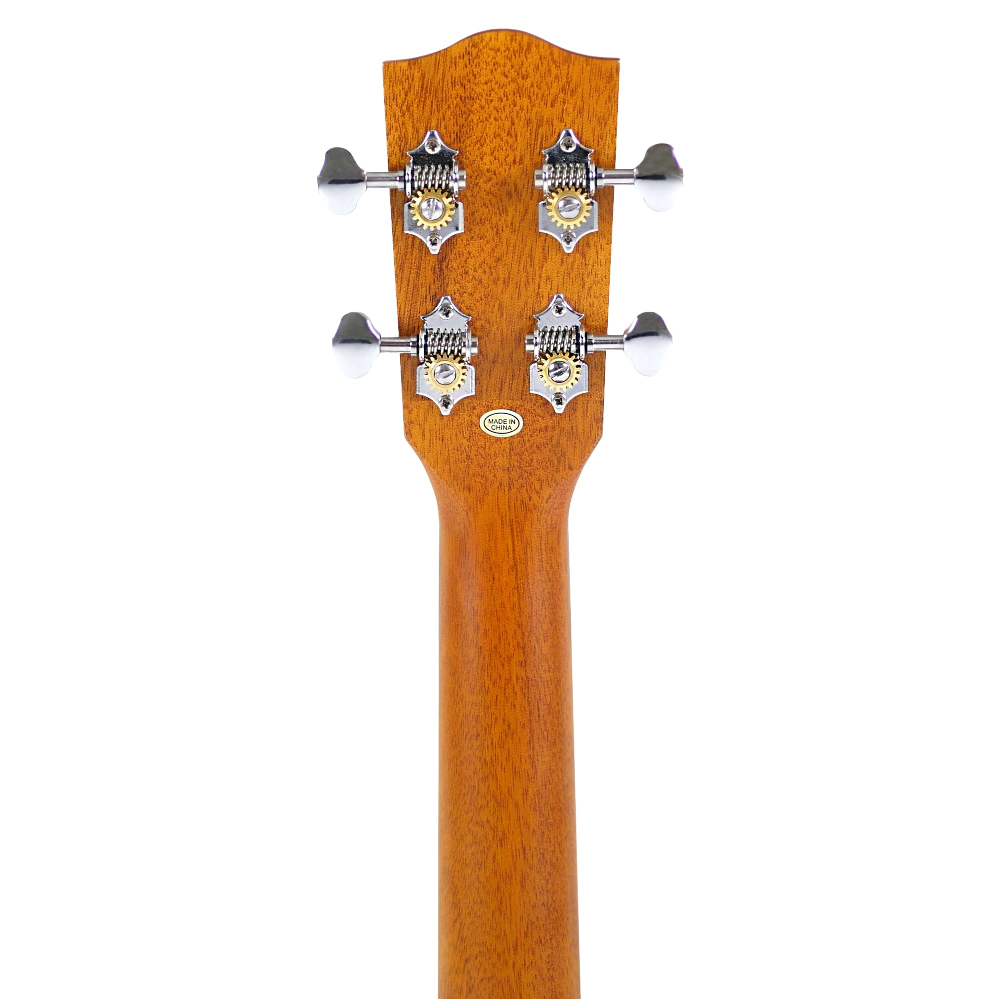 Rear close-up of the headstock and neck featuring chrome Grover open-geared tuners and a natural wood finish.