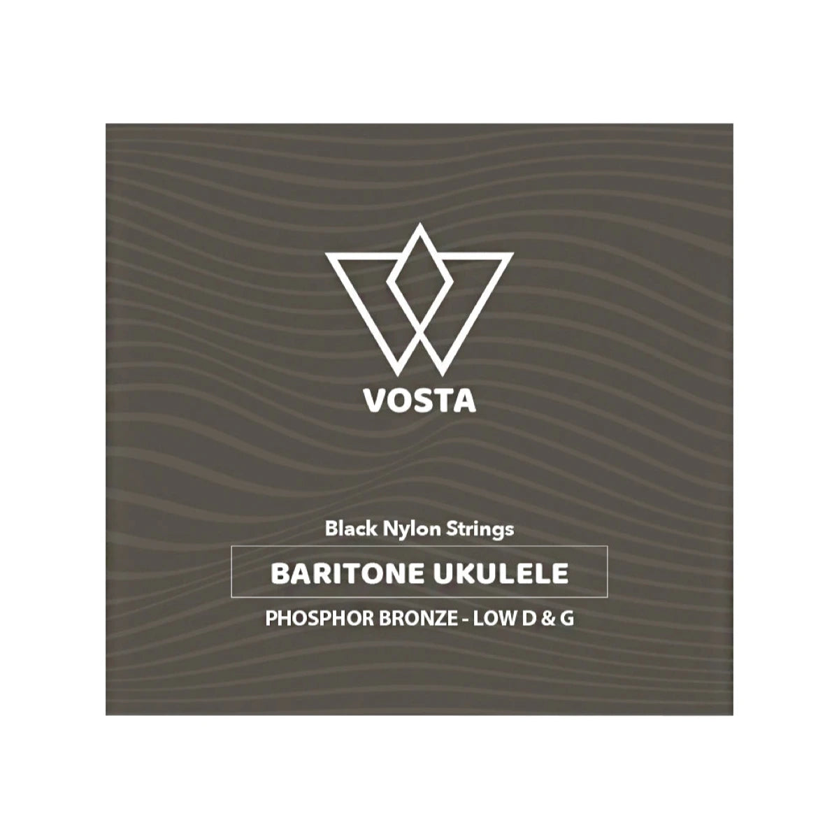 Vosta Black Nylon and Phosphor Bronze baritone ukulele strings, front of package, low D and G