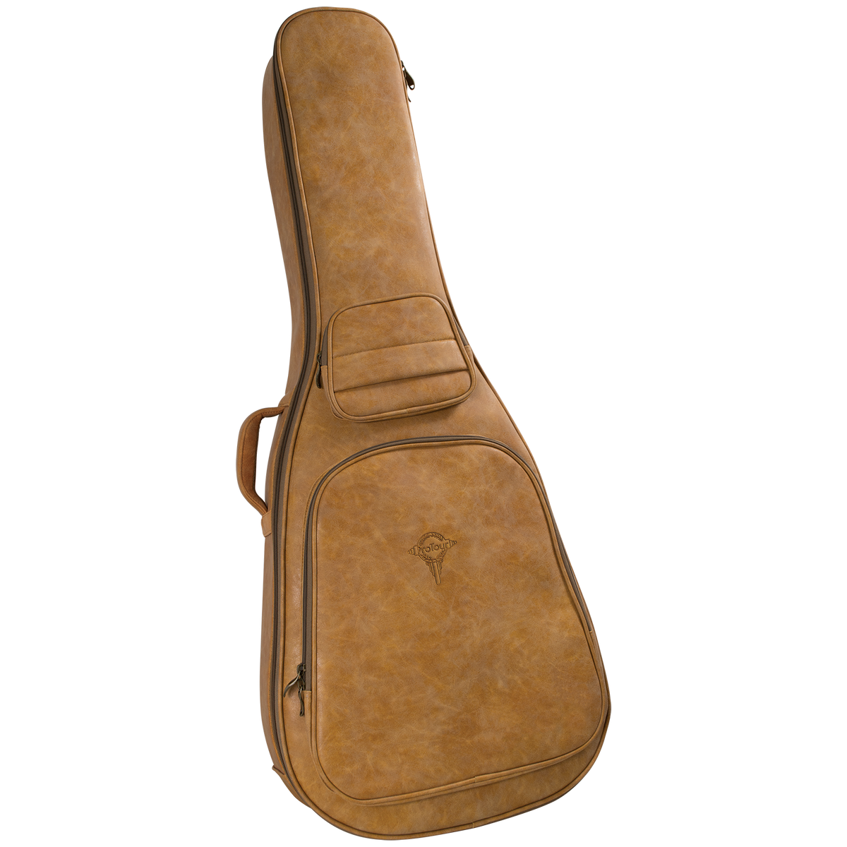ProTour BV-2510 deluxe guitar gig bag in tan leather-look fabric, front with a large zip pocket