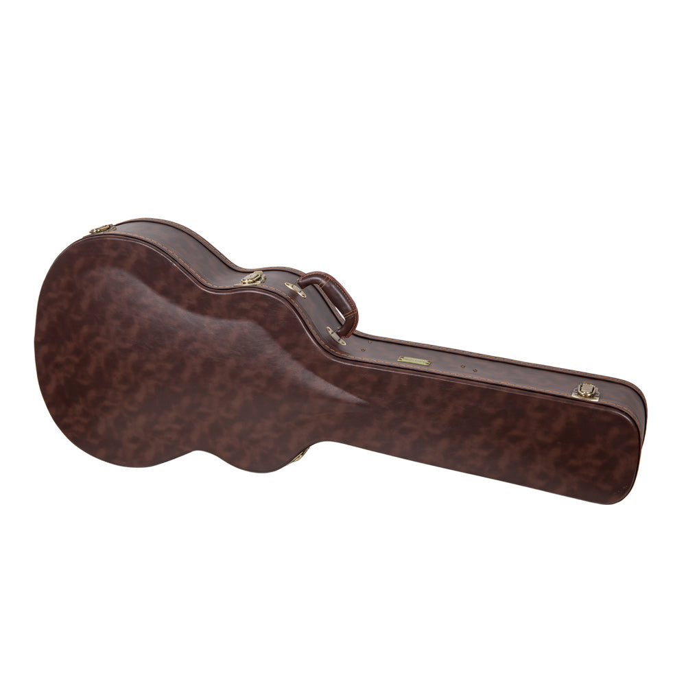 Crossrock CRW620JA16 brown archtop jazz guitar case lying flat, arched lid and handle