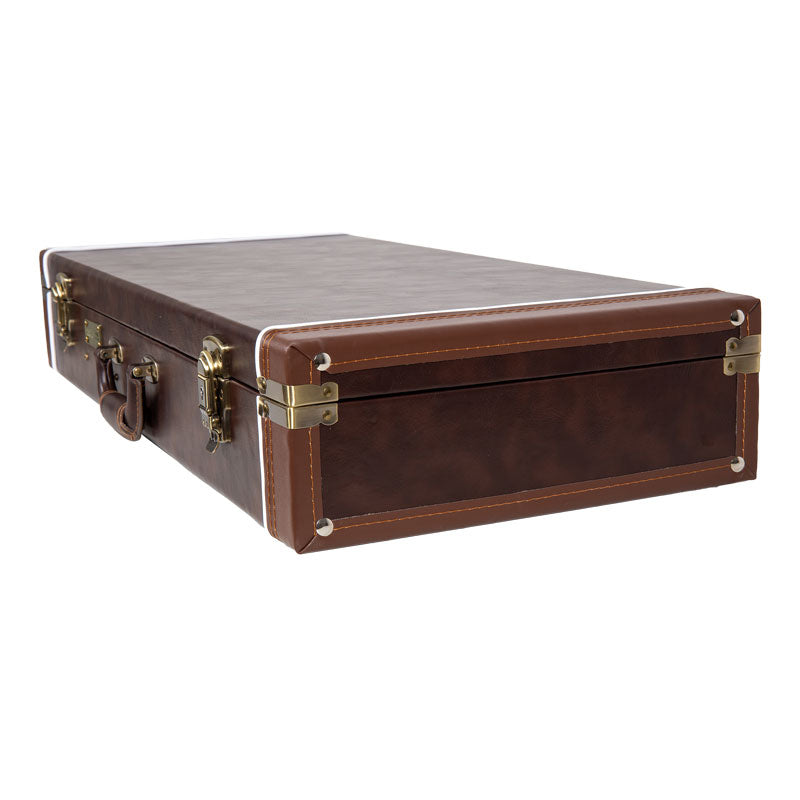 Crossrock CRW620MA-R brown rectangular A-style mandolin case, closed, angled end view