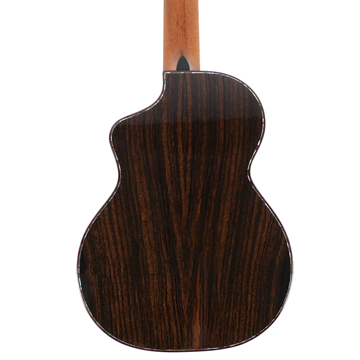 The back of the Kala CTD-SSRW-TG-C Tenor Ukulele showcases its deluxe solid rosewood construction and gloss finish.