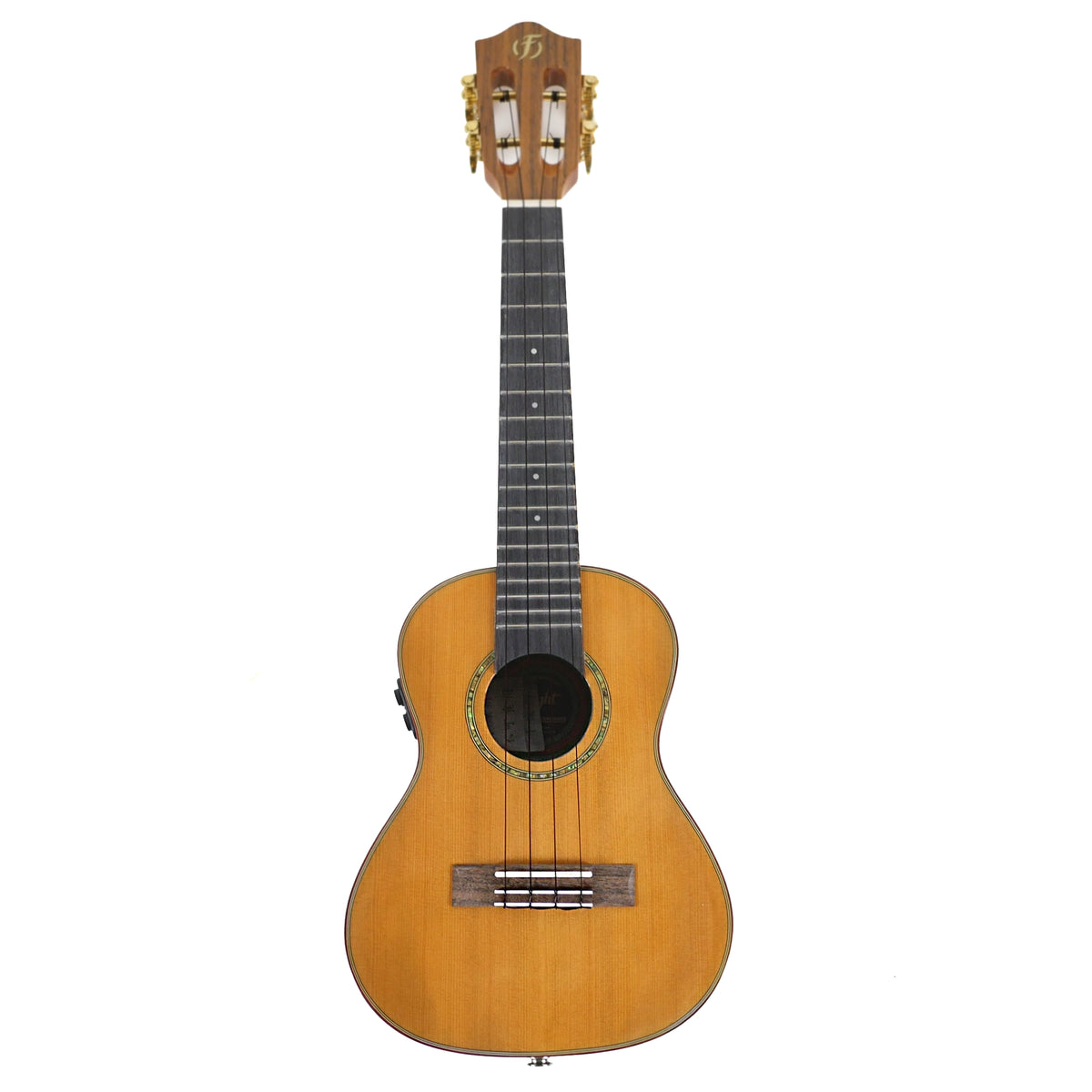 Flight Diana Soundwave Concert front view shows the full concert ukulele with its solid cedar top, slotted headstock, and purpleheart fretboard.