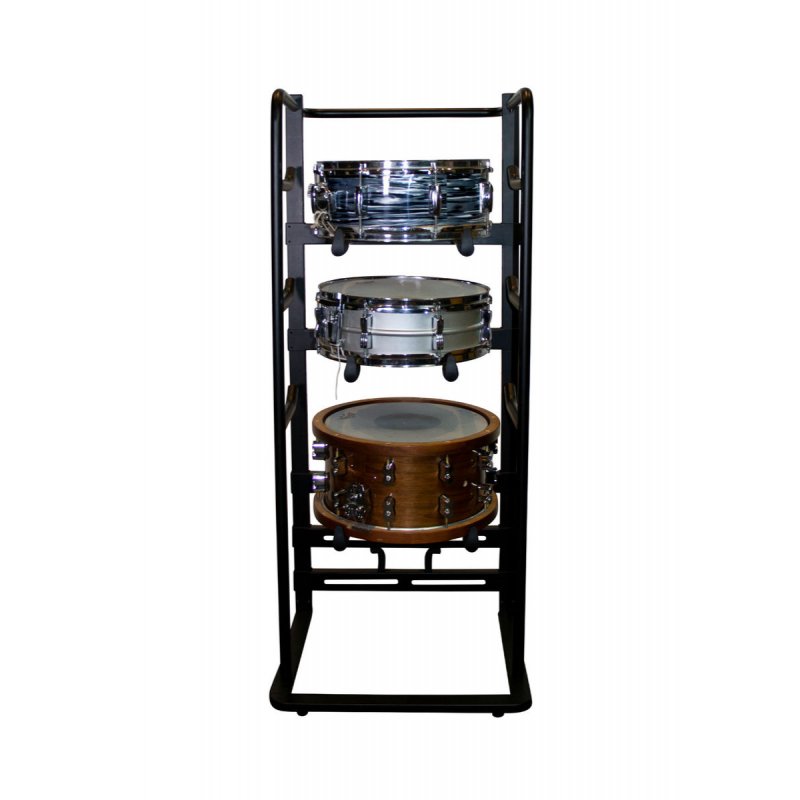 On-Stage DRS9000 holding snare drums stacked on its support arms