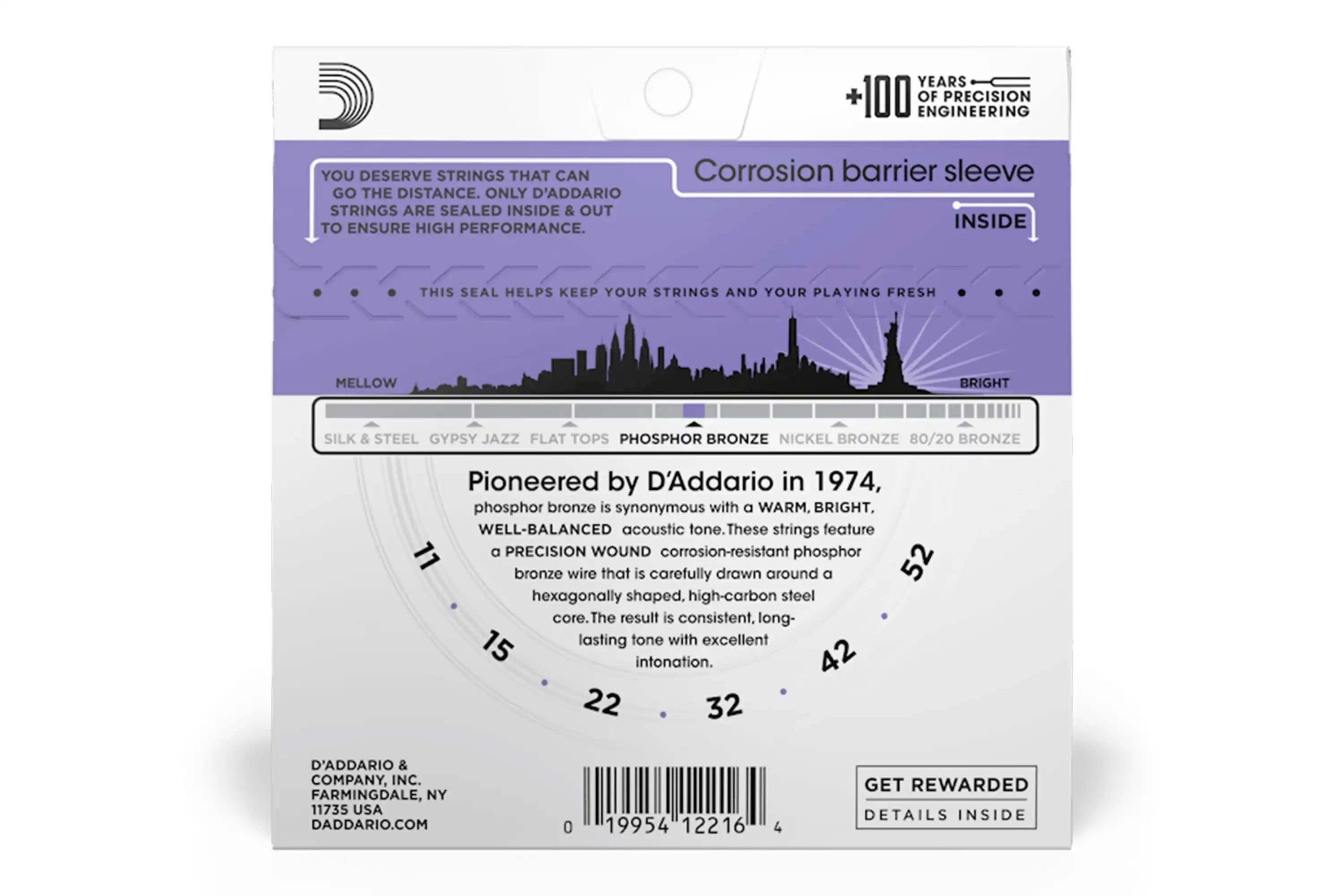 D'Addario EJ26 Phosphor Bronze Acoustic Guitar Strings, Custom Light, 11-52