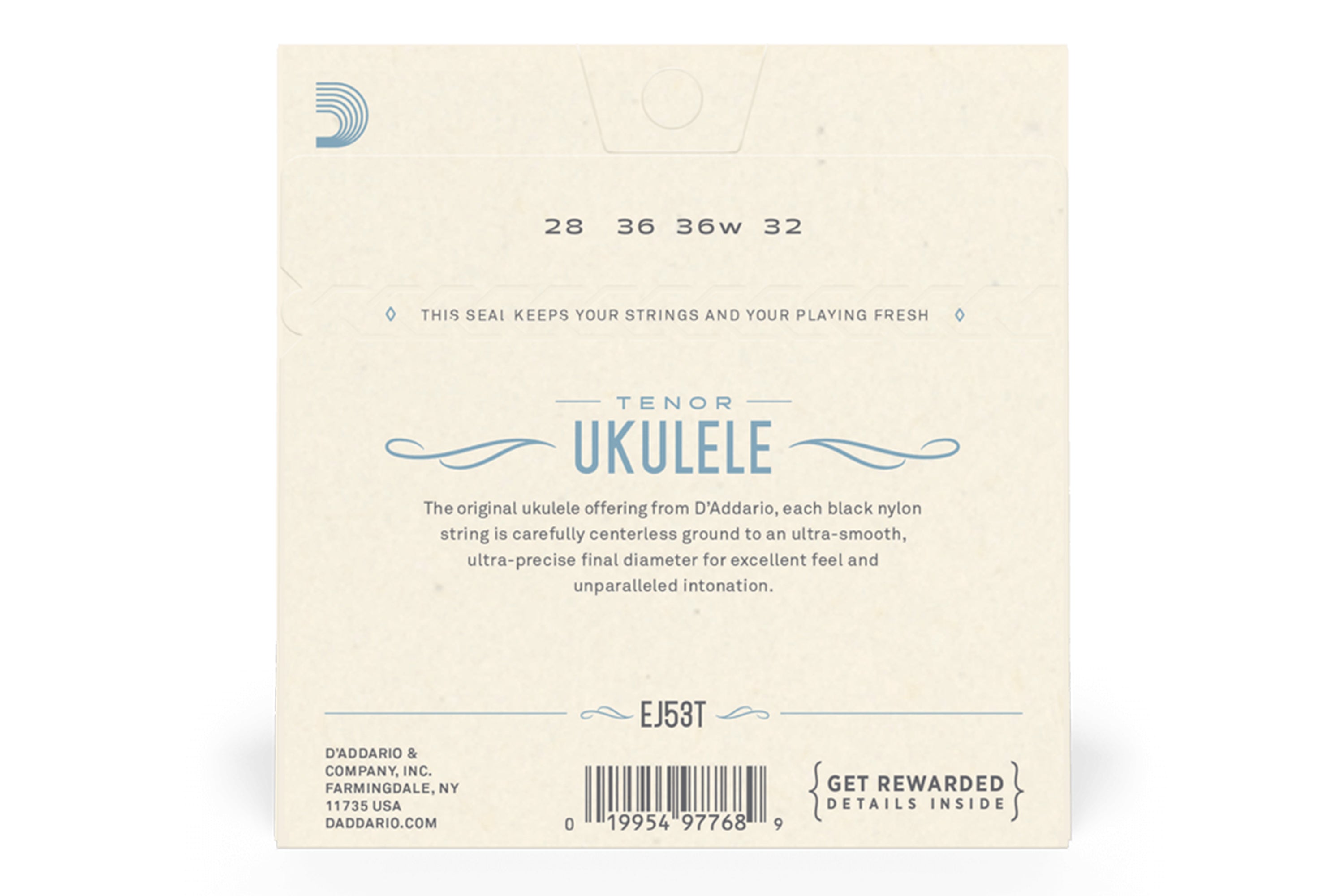 D'Addario EJ53T Black Nylon Tenor Ukulele Strings - High G Wound C