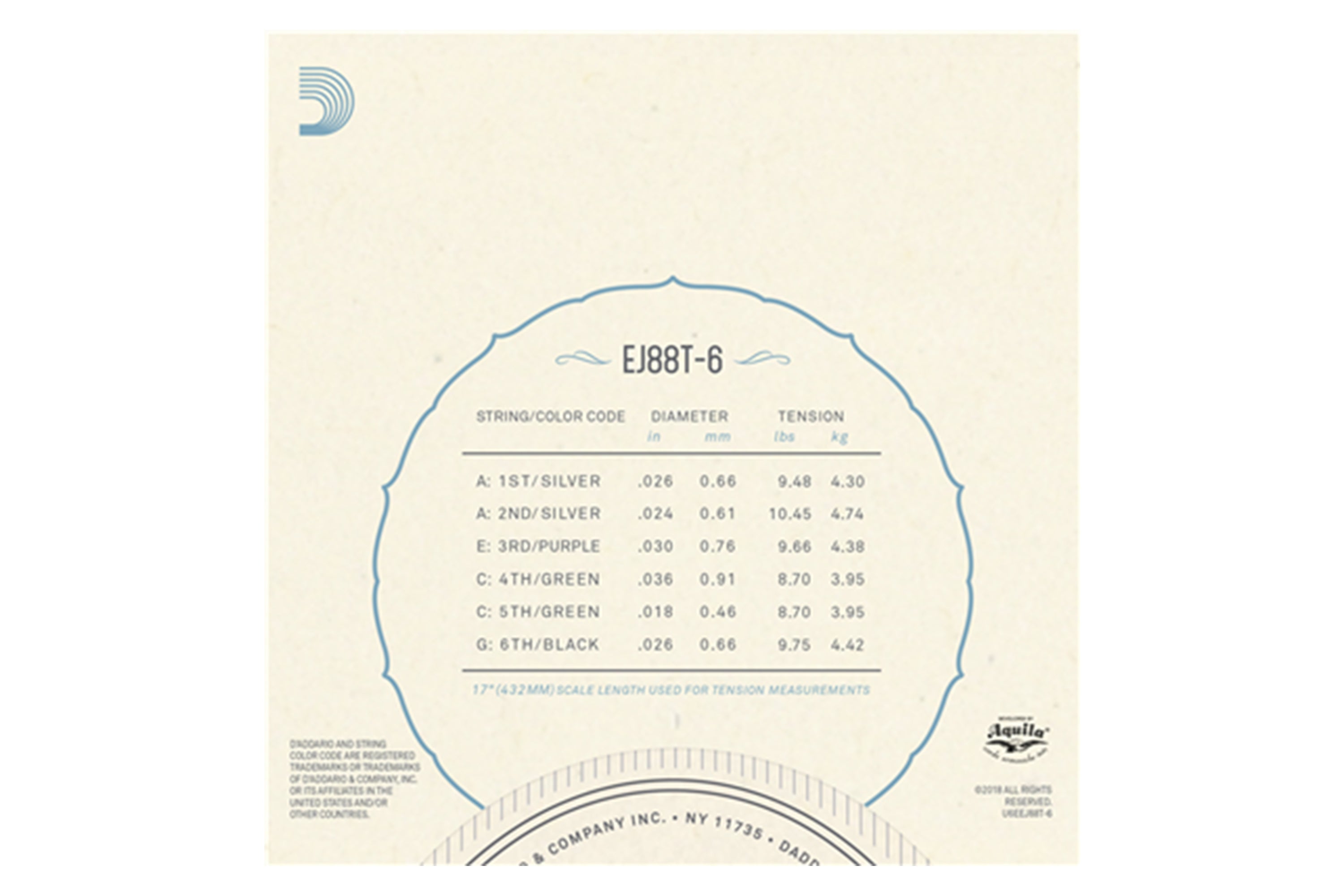 D'Addario EJ88T-6 Nyltech 6-String Tenor Ukulele Strings (gCceAa Tuning)