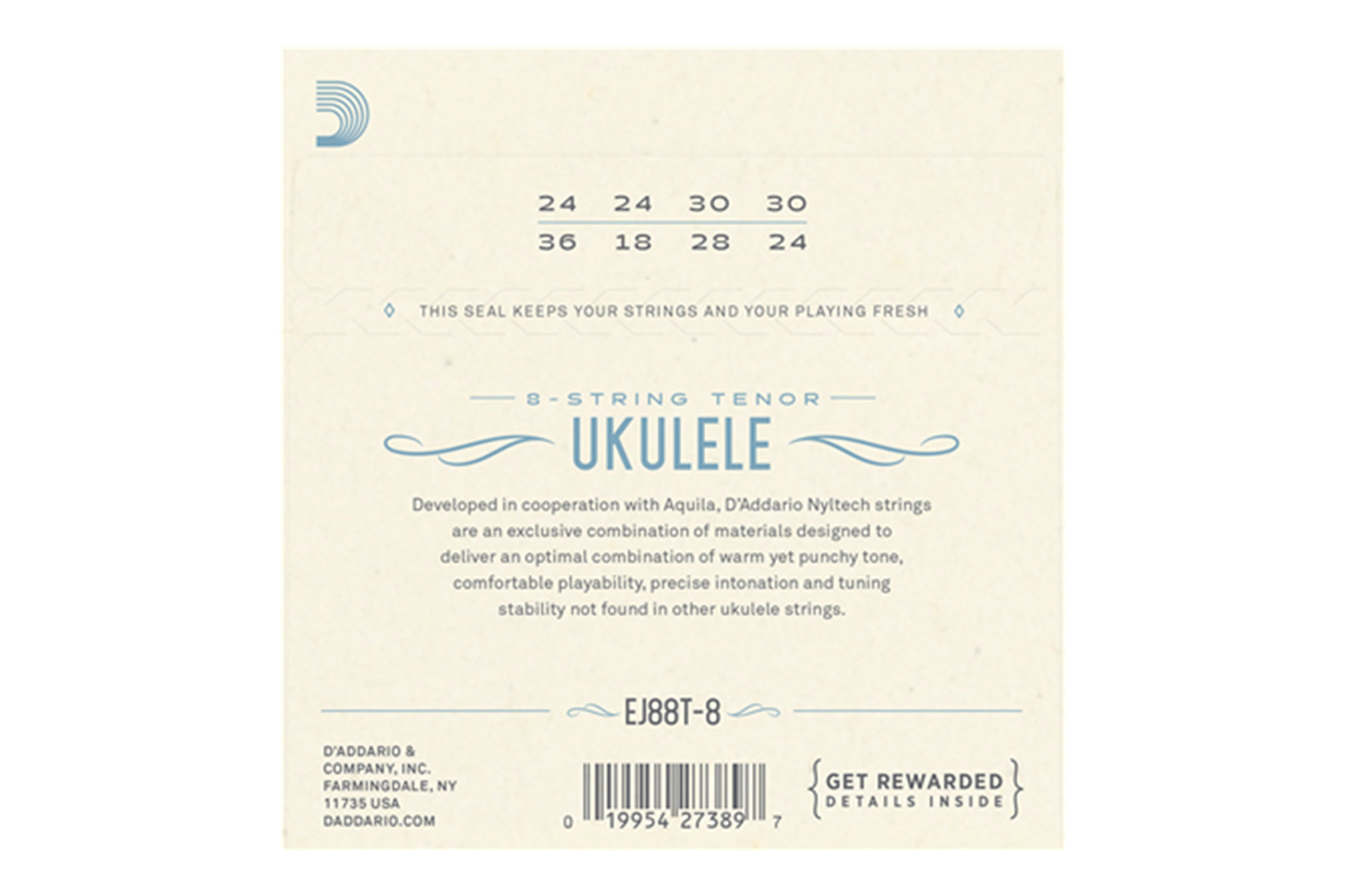 D'Addario EJ88T-8 Nyltech 8-String Tenor Ukulele Strings (GgCcEEAA Tuning)