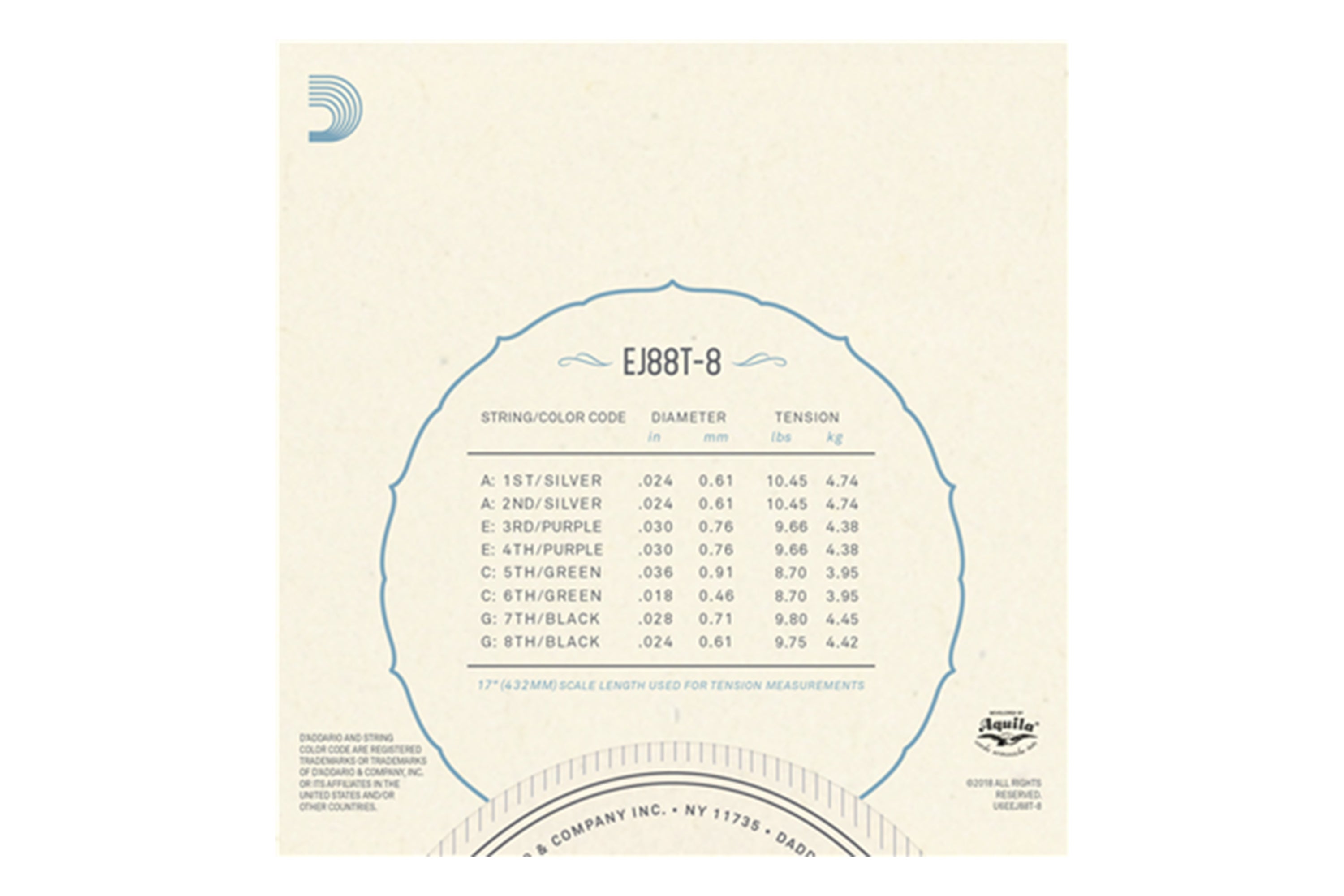 D'Addario EJ88T-8 Nyltech 8-String Tenor Ukulele Strings (GgCcEEAA Tuning)