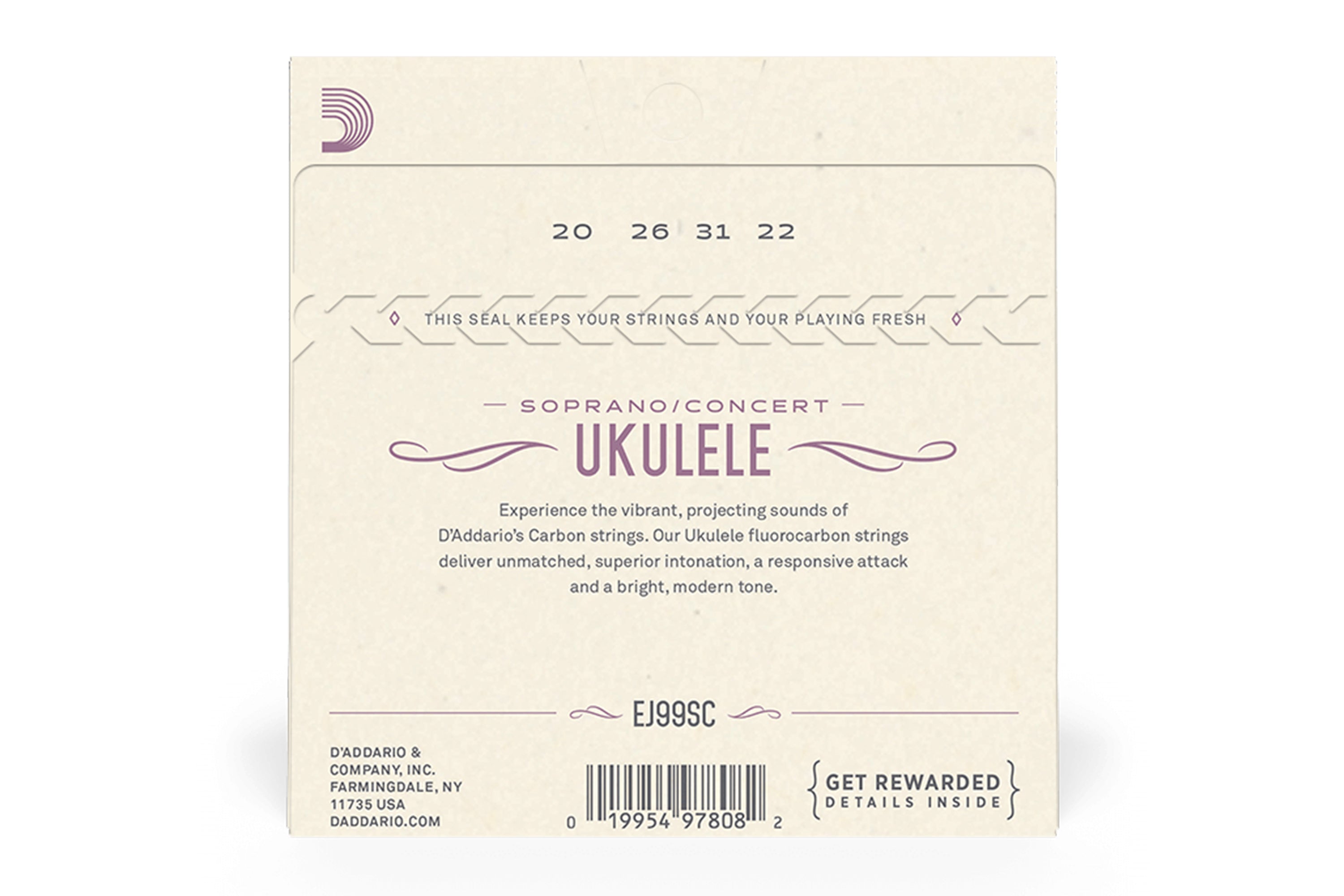 D'Addario EJ99SC Pro-Arté Carbon Ukulele Strings, Soprano / Concert High G