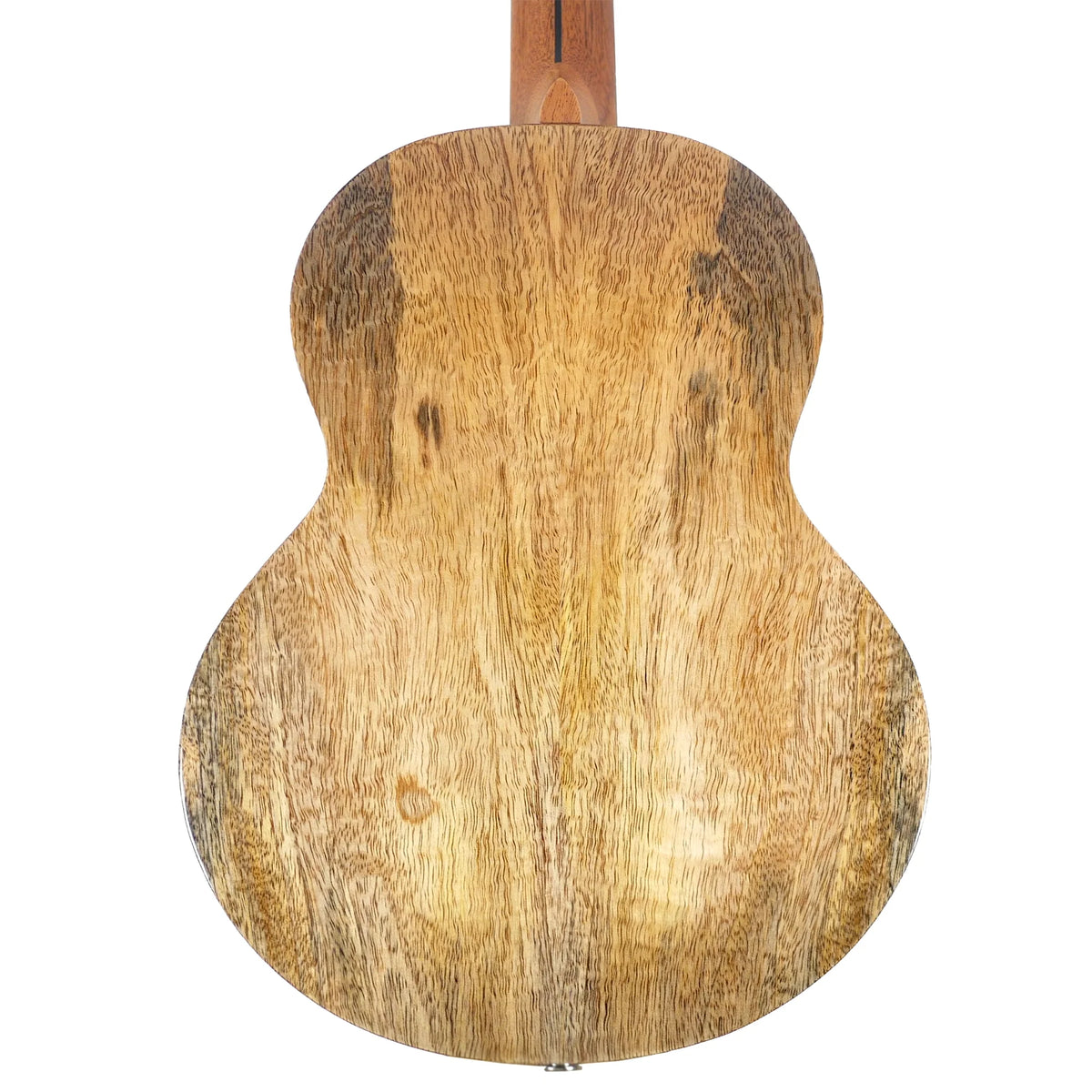 Full back of the Flight Fireball EQ-A baritone ukulele, showing the figured solid mango grain (ukulele #4)
