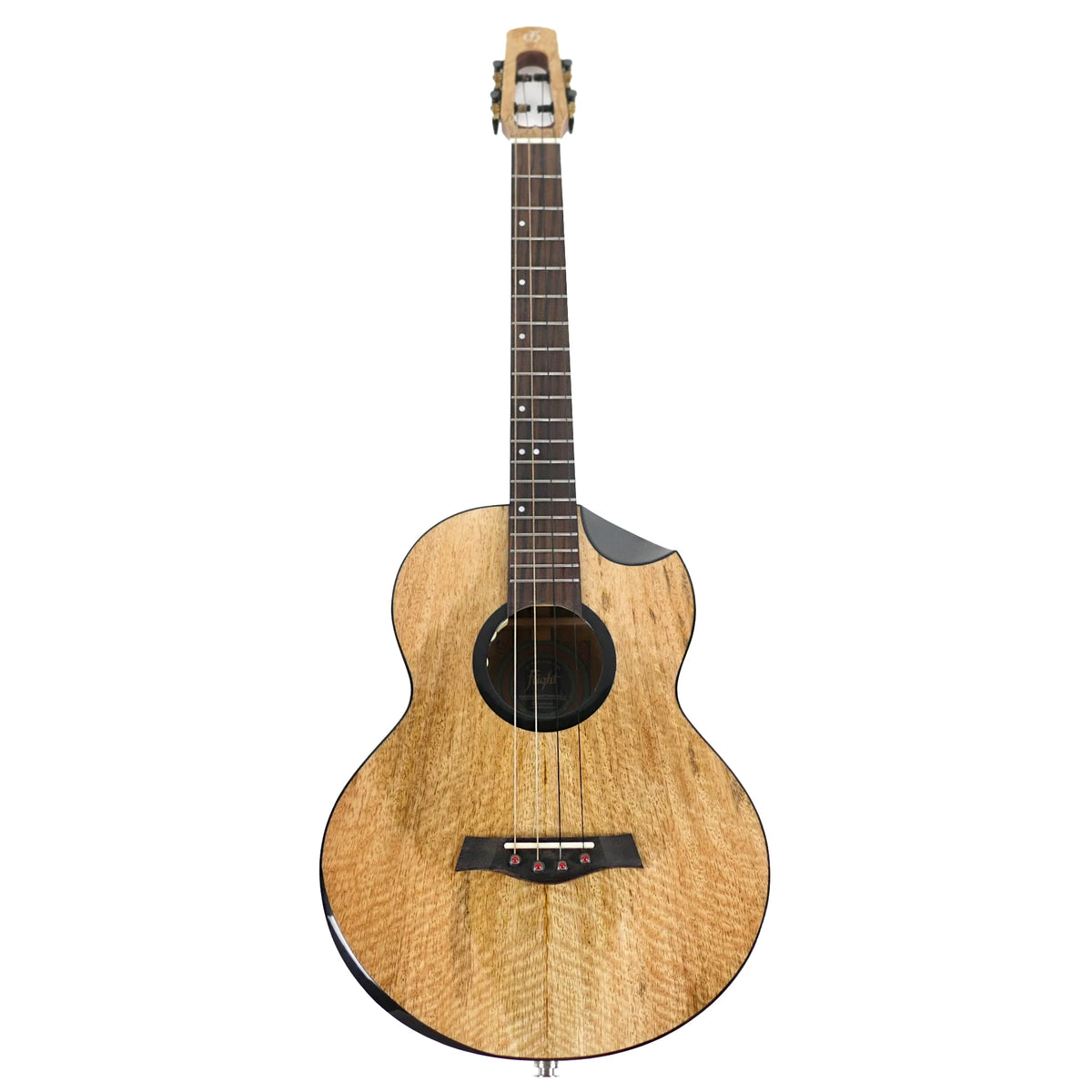 Full front view of the Flight Fireball EQ-A solid mango baritone ukulele, showing the cutaway body and slotted headstock (ukulele #5)
