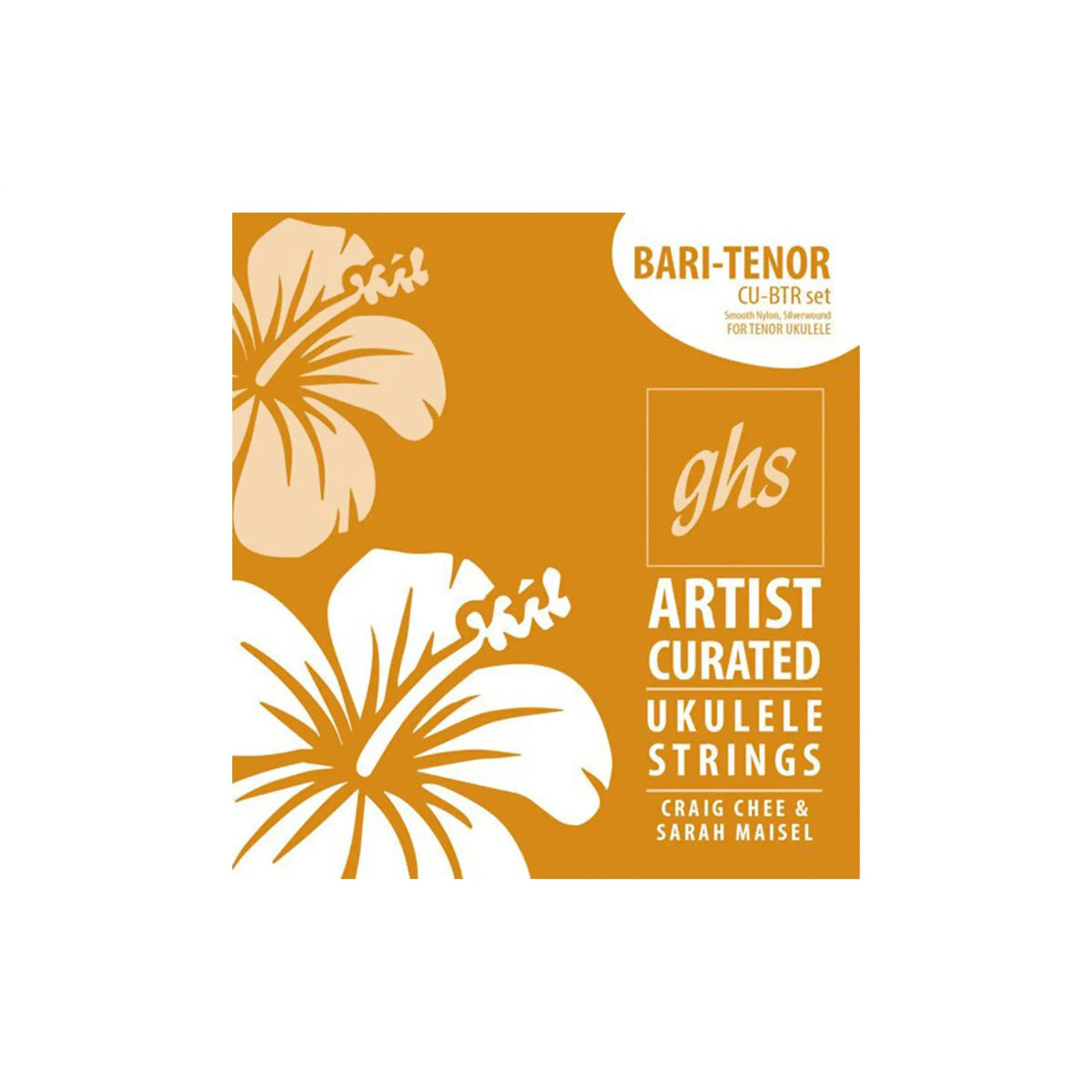 GHS Artist Curated CU-BTR Bari-Tenor ukulele strings, orange hibiscus packet