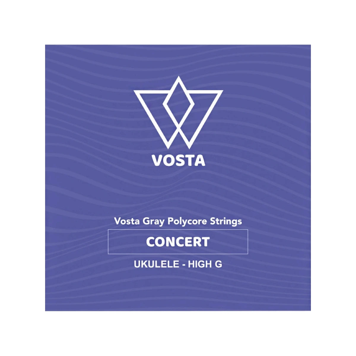 Vosta Grey Polycore concert ukulele strings, front of package, high G