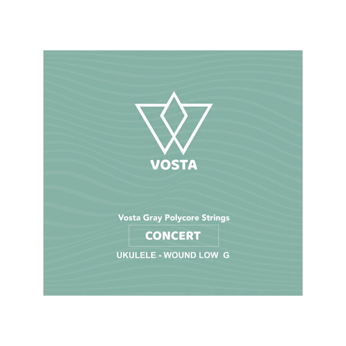 Vosta Grey Polycore concert ukulele strings, front of package, wound low G