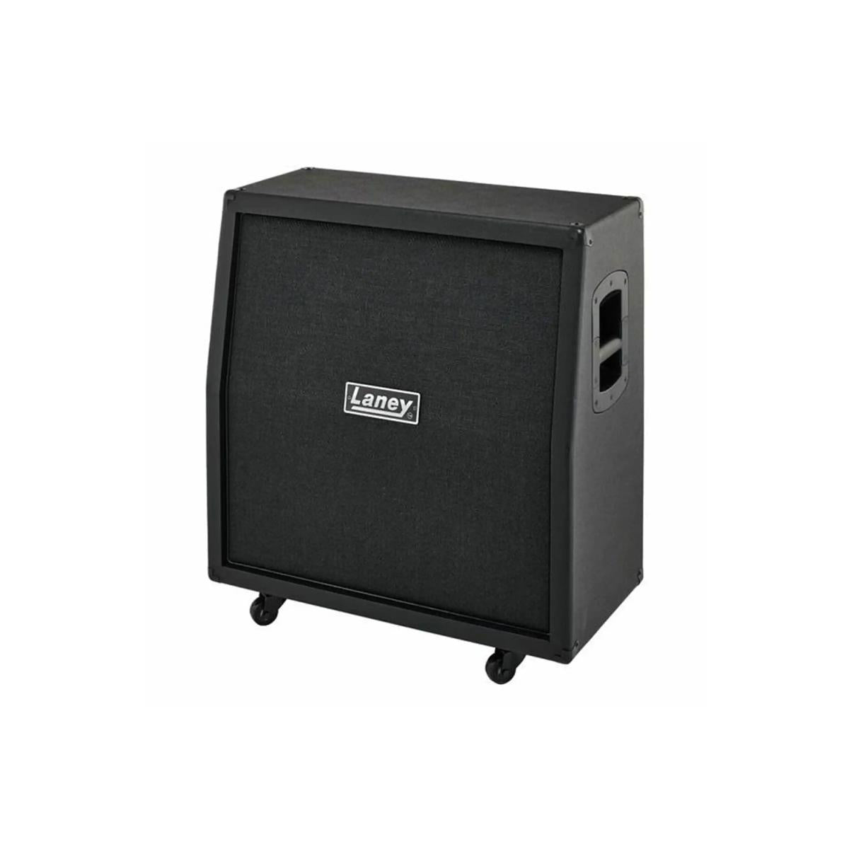 Laney GS412IA angled guitar cabinet from the front right with castors and side handle